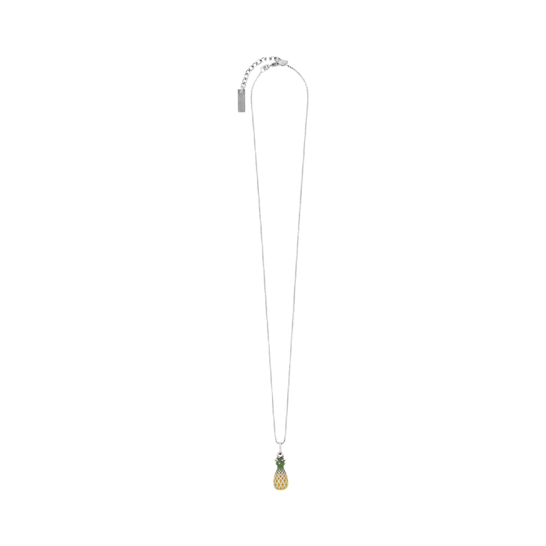 859882-Y1521-1074 Saint Laurent Pineapple Necklace in Enamel and Metal Green Yellow Brown Silver