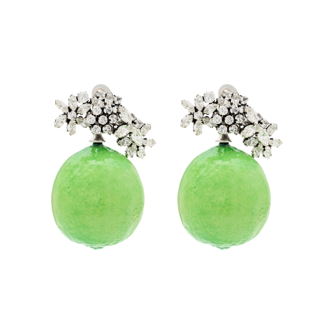 생로랑 라인스톤 라임 이어링 레진 앤 메탈 그린 실버 크리스탈 옥시다이즈드 실버(Saint Laurent Rhinestone Lime Earrings in Resin and Metal Green Silver Crystal Oxidized Silver) - 1