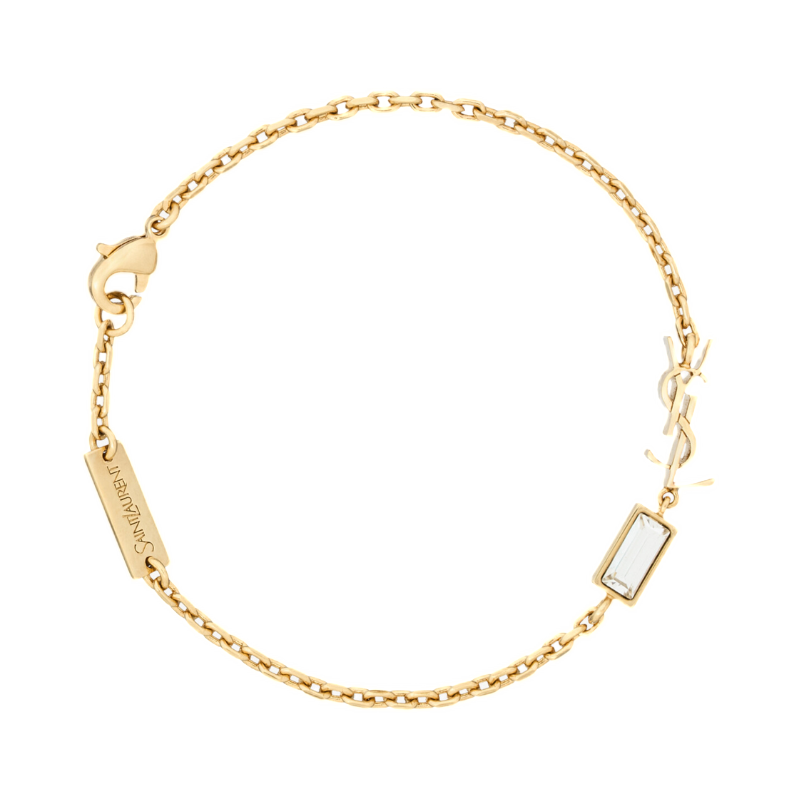 생로랑 카산드라 참 브레이슬릿 메탈 앤 라인스톤 크리스탈 골드(Saint Laurent Cassandre Charm Bracelet in Metal and Rhinestone Crystal Gold)