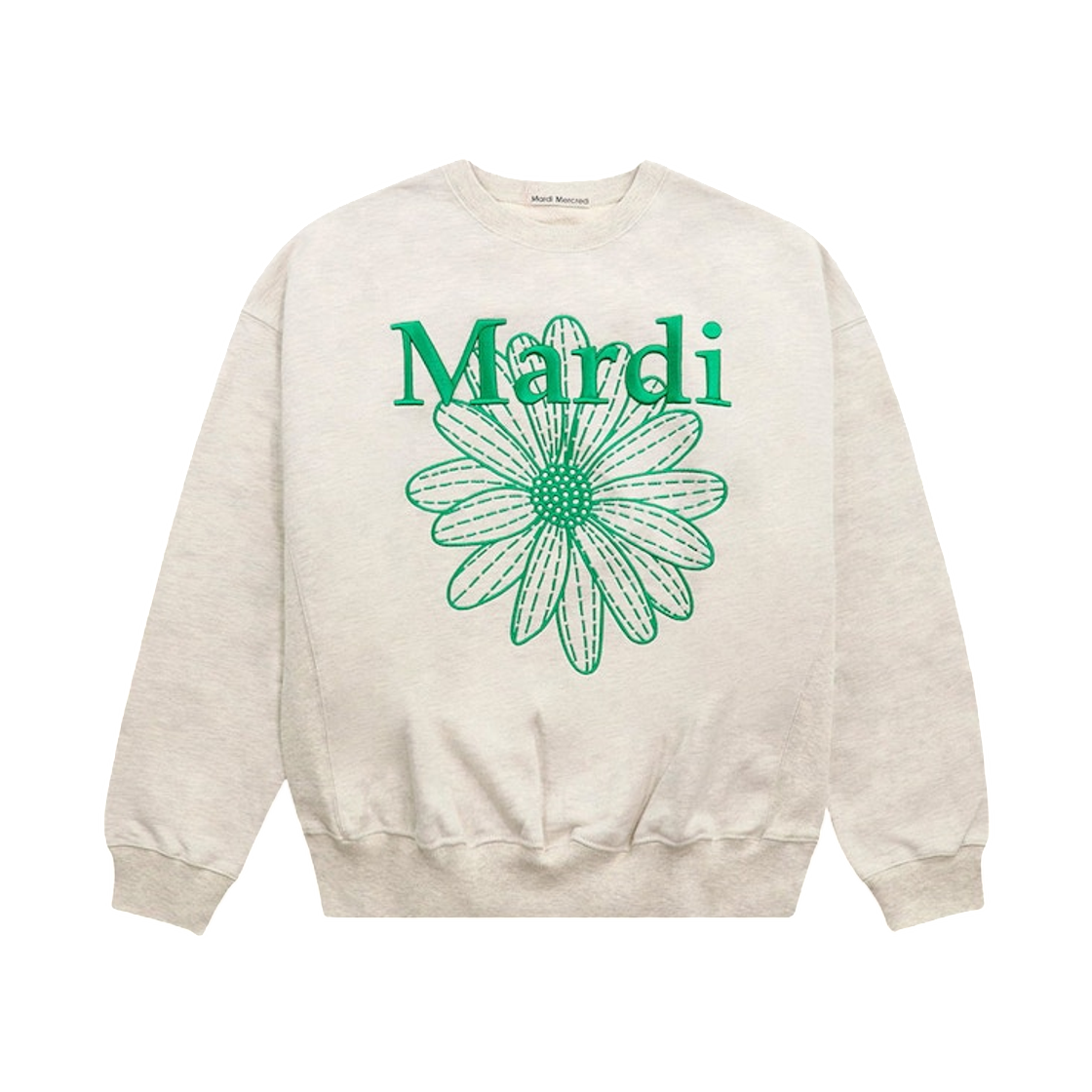 - (W) Mardi Mercredi Flowermardi Needlework Sweatshirt Oatmeal Green