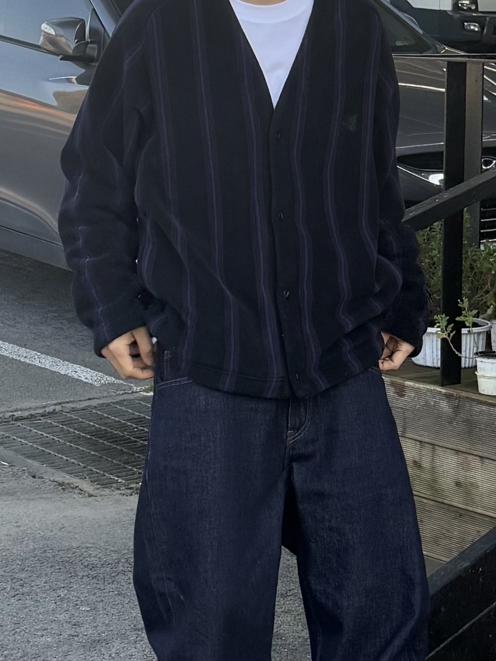 Uniqlo x Needles Fleece Oversized Cardigan Black - KR 착용 스타일 - 4
