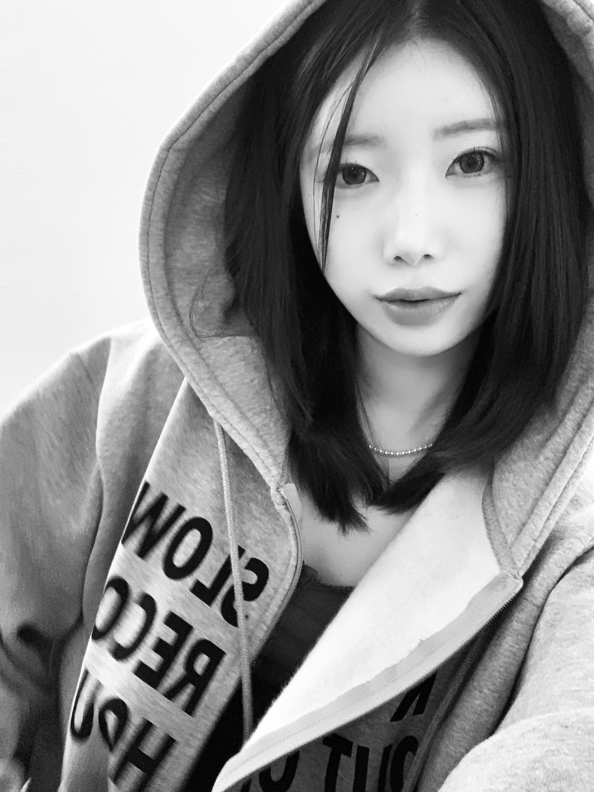 SLOW RECORD HOUSE Typo Star Hood Zip-Up Grey 착용 스타일 - 2
