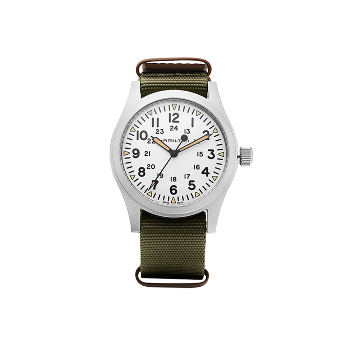 [15% 쿠폰] 해밀턴 카키 필드 메카니컬 42mm 나토 스트랩 그린 화이트