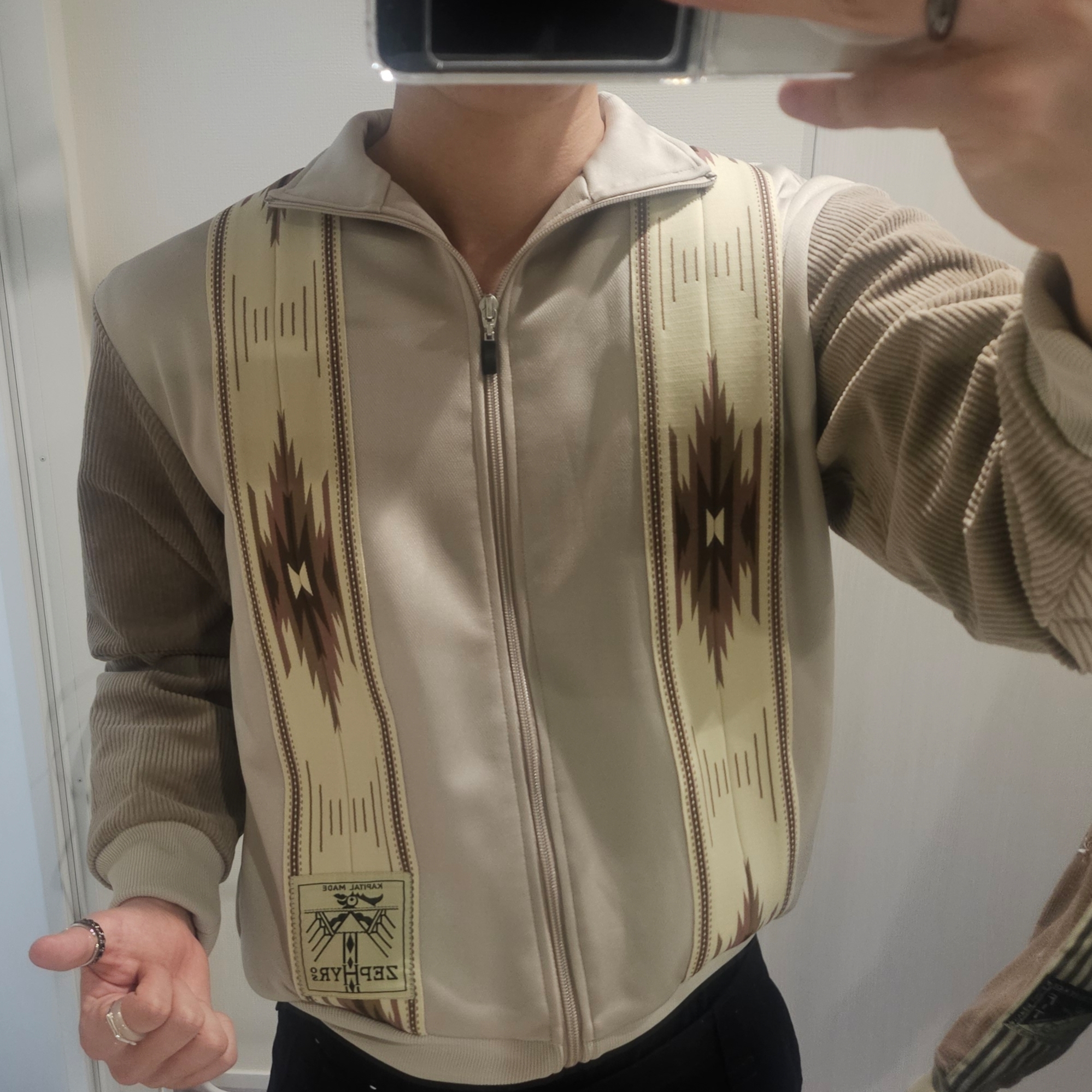 Kapital Smooth Jersey Kochi & Zephyr Track Jacket Beige 착용 스타일