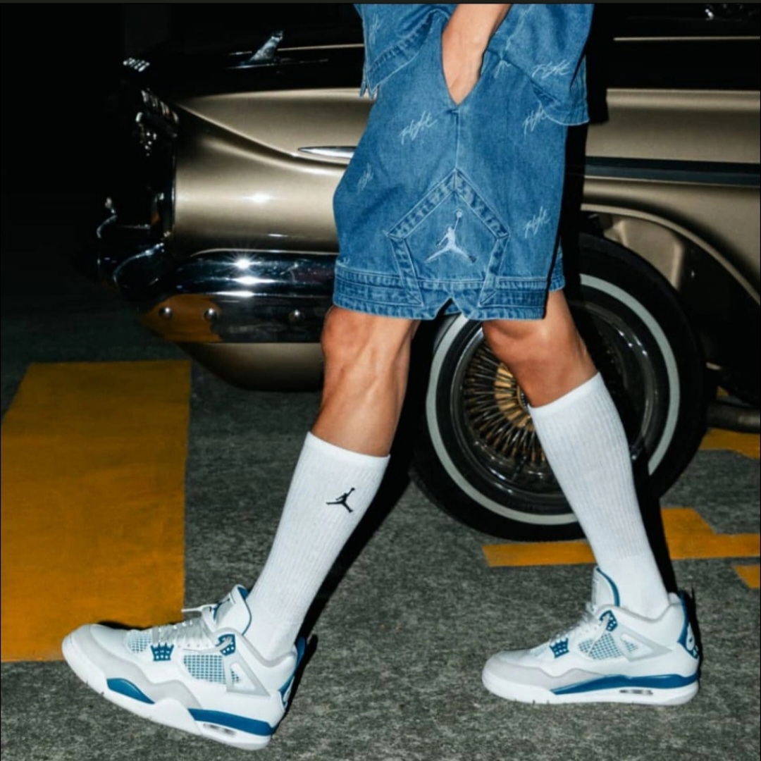 Jordan Air Denim AOP Shorts Blue Grey - Asia, Jordan Flight Heritage Denim Top Blue Grey - Asia 착용 스타일 - 1