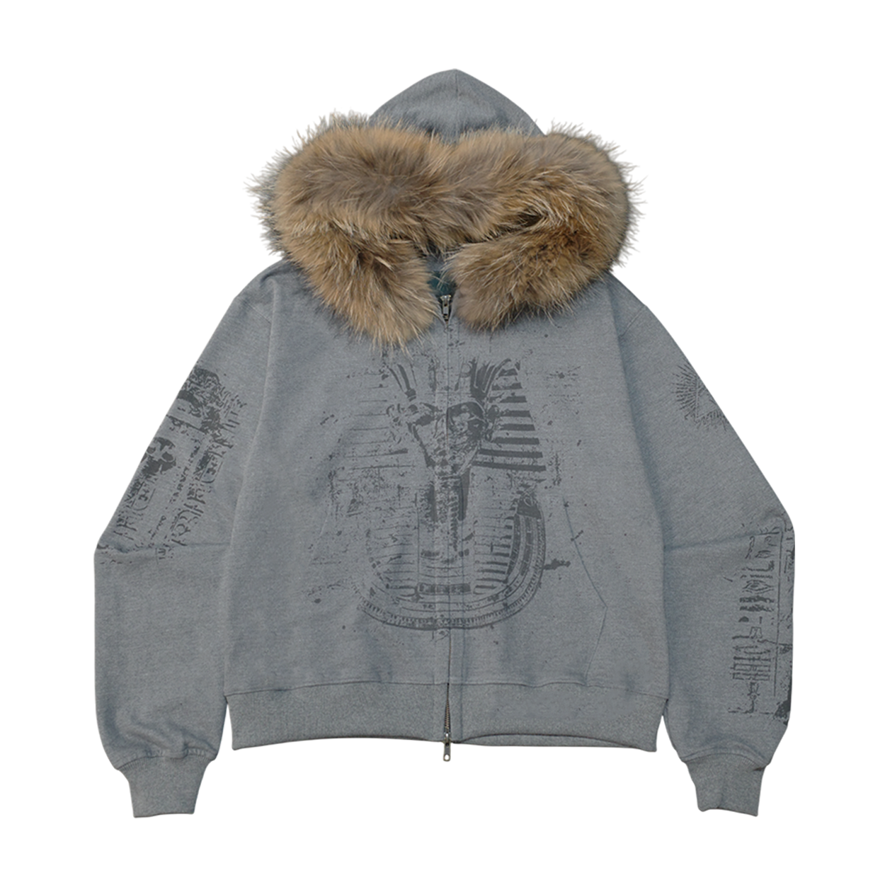 언더마이카 이모털 라쿤 퍼 후드 집업 멜란지 그레이