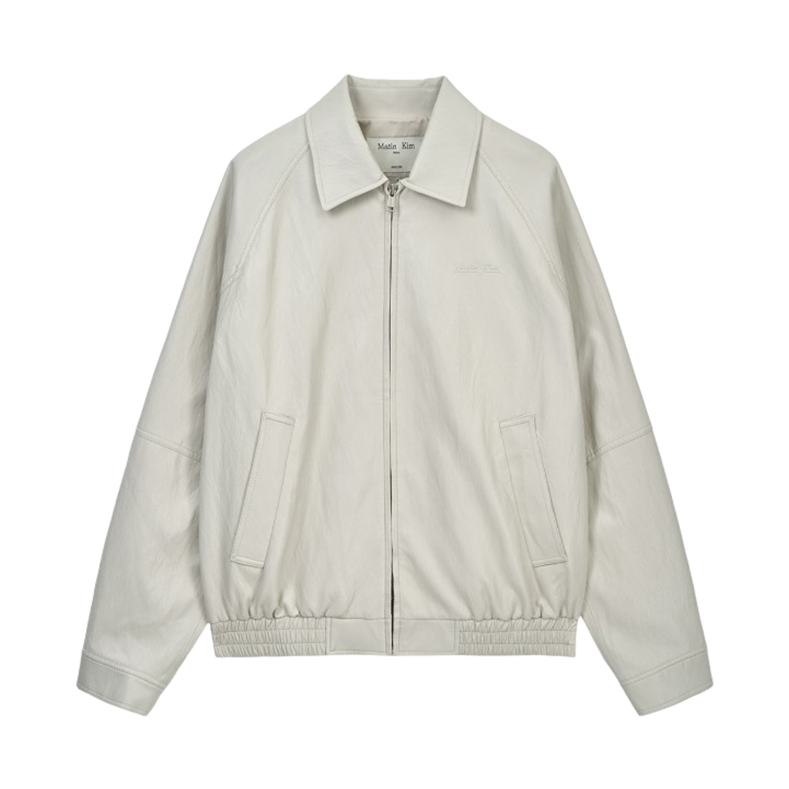 마뗑킴 스몰 로고 포우 레더 집업 점퍼 라이트 그레이(Matin Kim Small Logo Faux Leather Zip Up Jumper Light Grey)