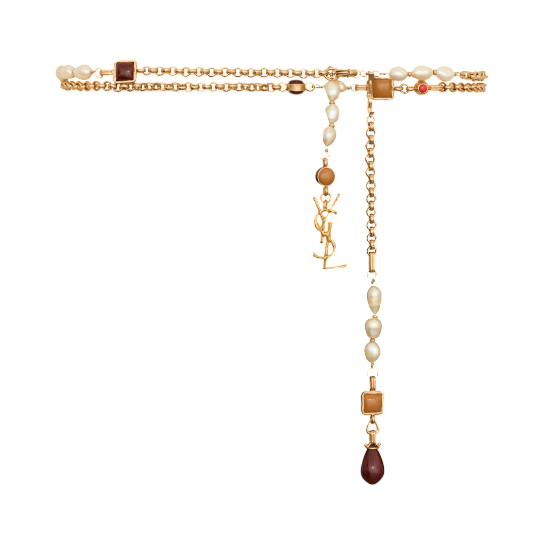 (W) 생로랑 카산드라 펄 체인 벨트 레진 앤 메탈 오로 빈티지 펄 레드((W) Saint Laurent Cassandre Pearl Chain Belt in Resin and Metal Oro Vintage Pearl Red) - 1