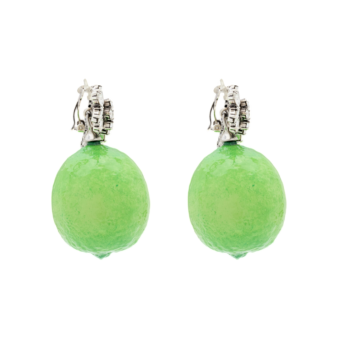 생로랑 라인스톤 라임 이어링 레진 앤 메탈 그린 실버 크리스탈 옥시다이즈드 실버(Saint Laurent Rhinestone Lime Earrings in Resin and Metal Green Silver Crystal Oxidized Silver) - 2