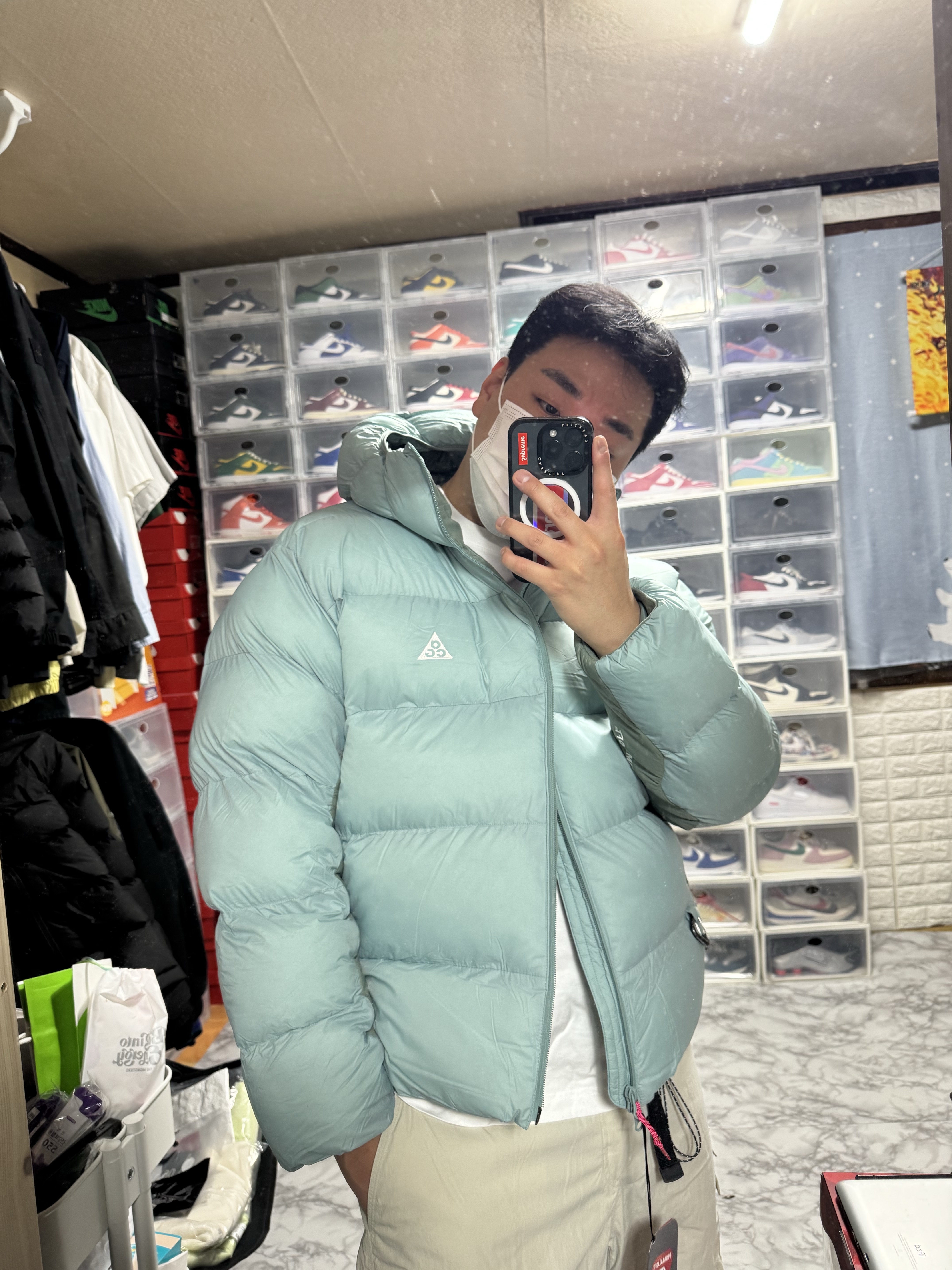 Nike ACG Therma-Fit ADV Lunar Lake Loose Hooded Jacket Black Summit White - Asia, Nike ACG Therma-Fit ADV Lunar Lake Loose Hooded Jacket Cannon Mint Foam - Asia 착용 스타일 - 8