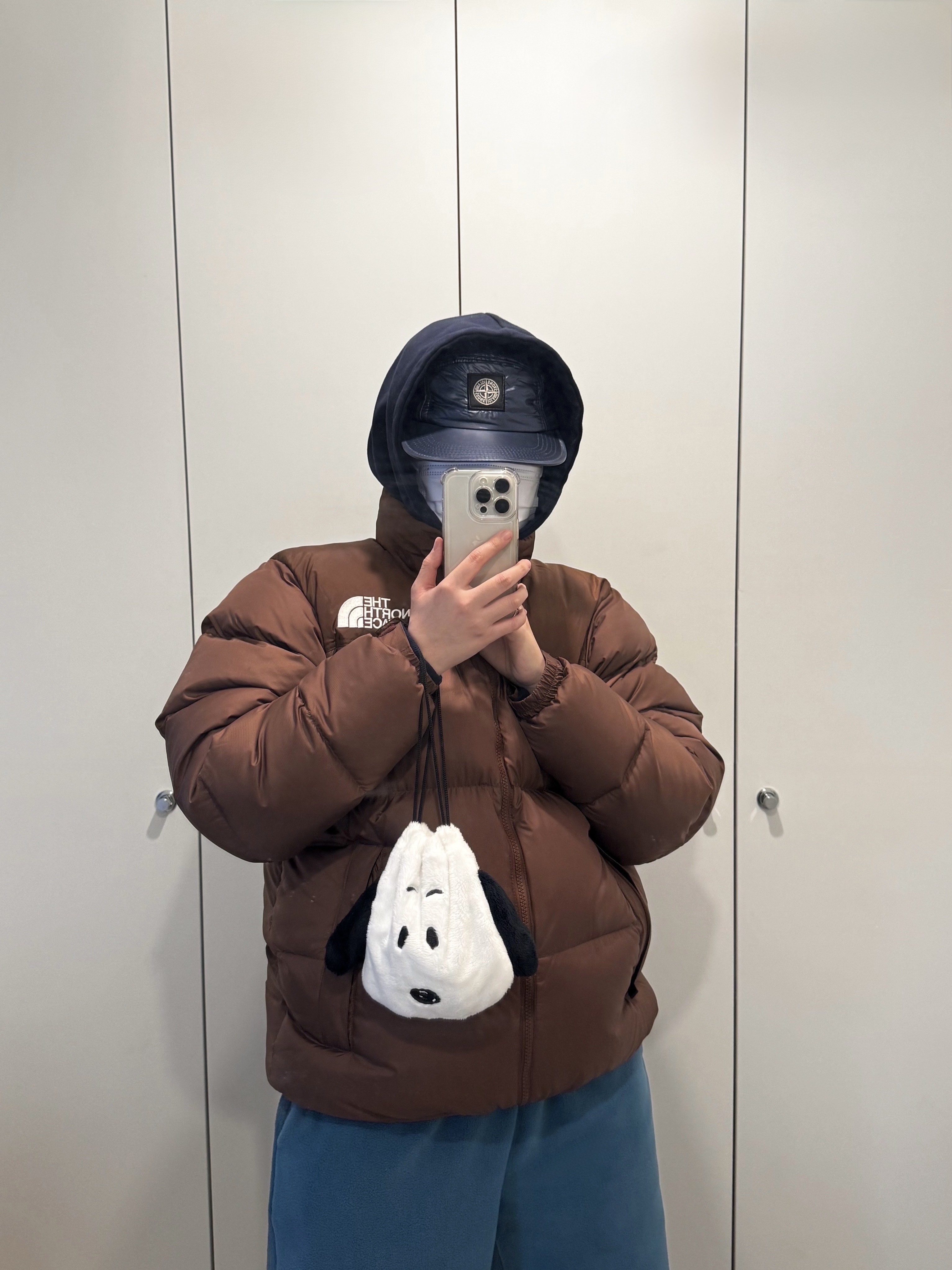 The North Face 1996 Retro Nuptse Jacket Dark Oak 착용 스타일