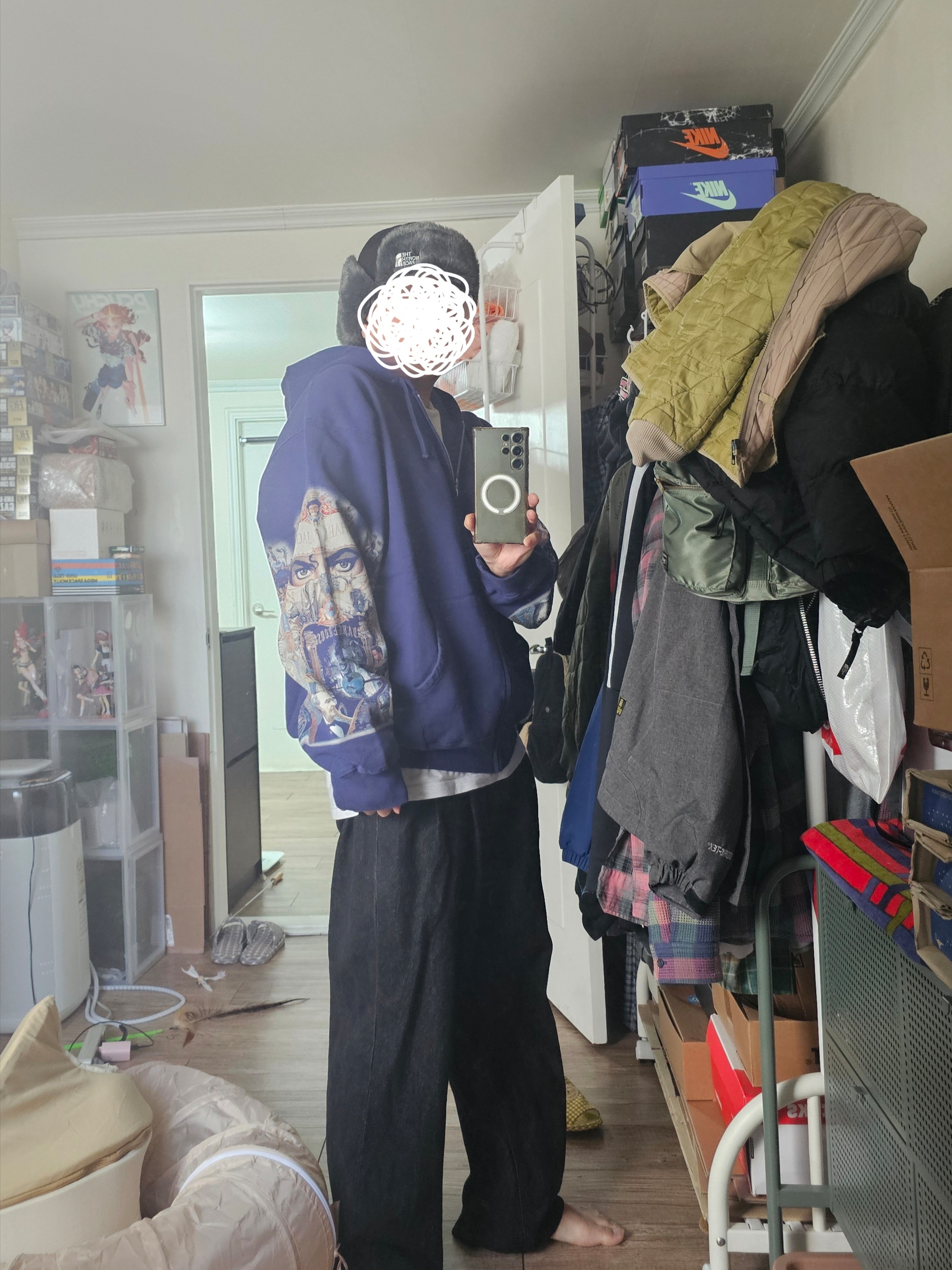 Supreme x Michael Jackson Dangerous Zip Up Hooded Sweatshirt Washed Navy - 25FW 착용 스타일 - 2