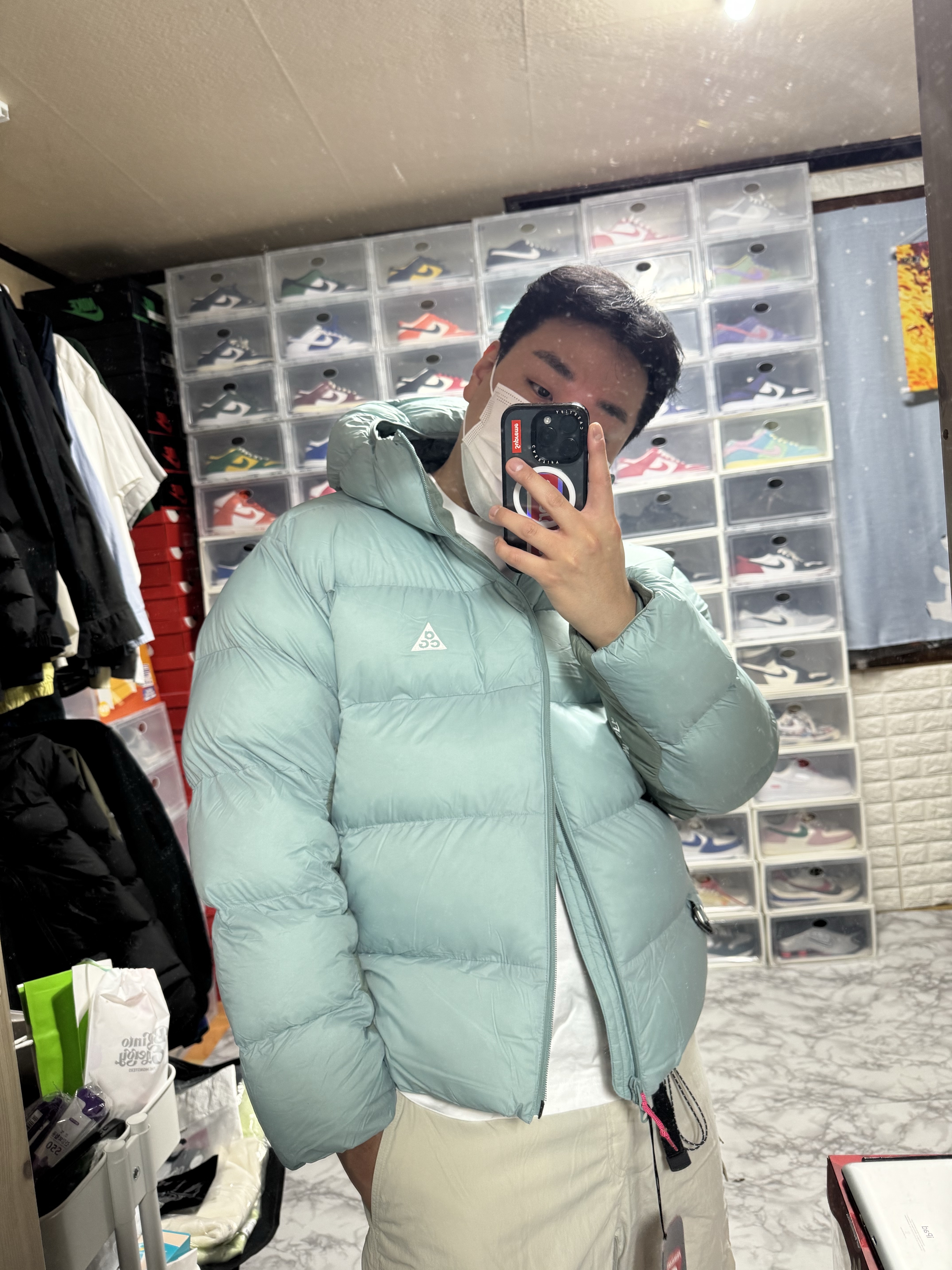 Nike ACG Therma-Fit ADV Lunar Lake Loose Hooded Jacket Black Summit White - Asia, Nike ACG Therma-Fit ADV Lunar Lake Loose Hooded Jacket Cannon Mint Foam - Asia 착용 스타일 - 7