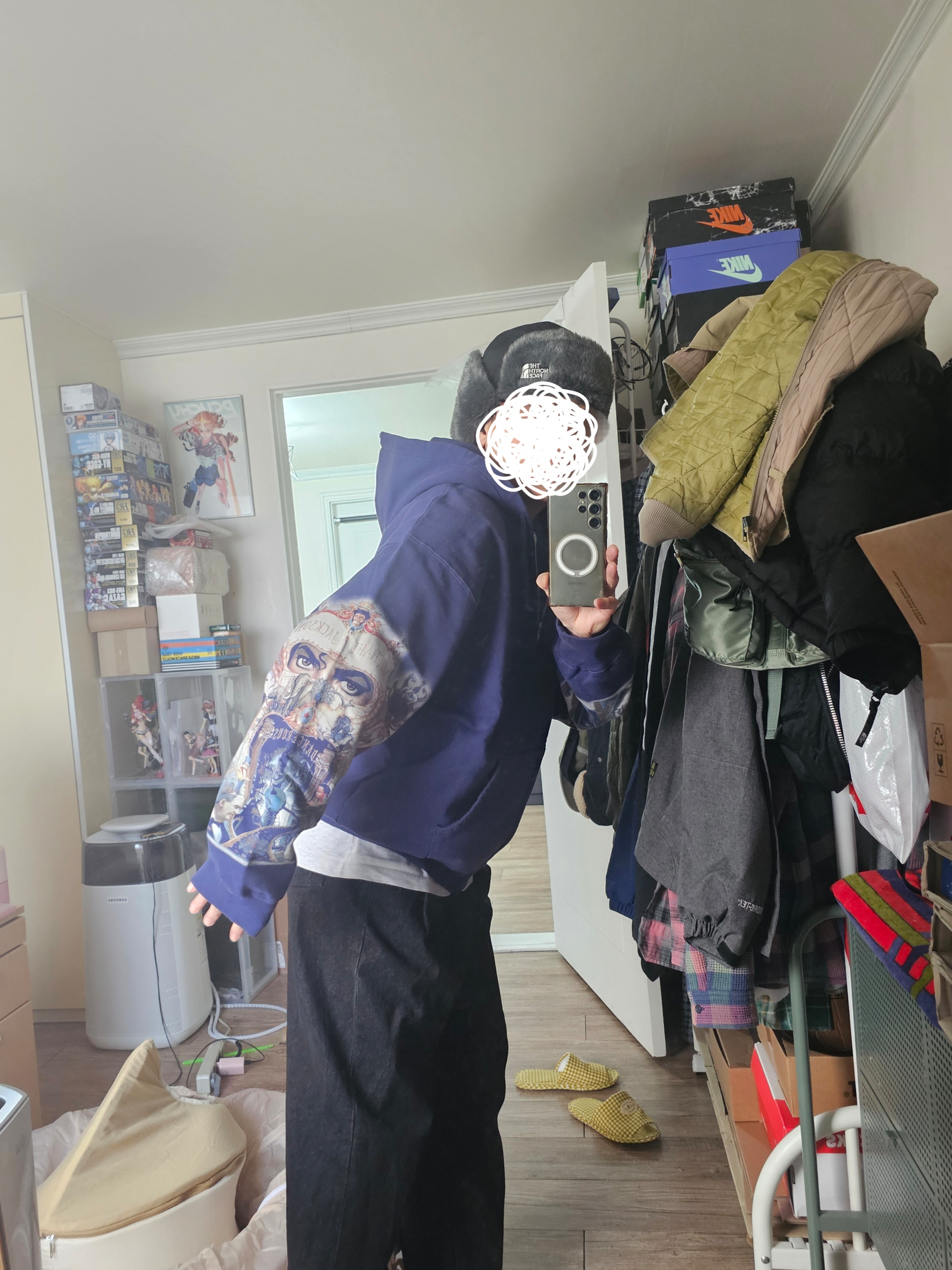 Supreme x Michael Jackson Dangerous Zip Up Hooded Sweatshirt Washed Navy - 25FW 착용 스타일 - 3