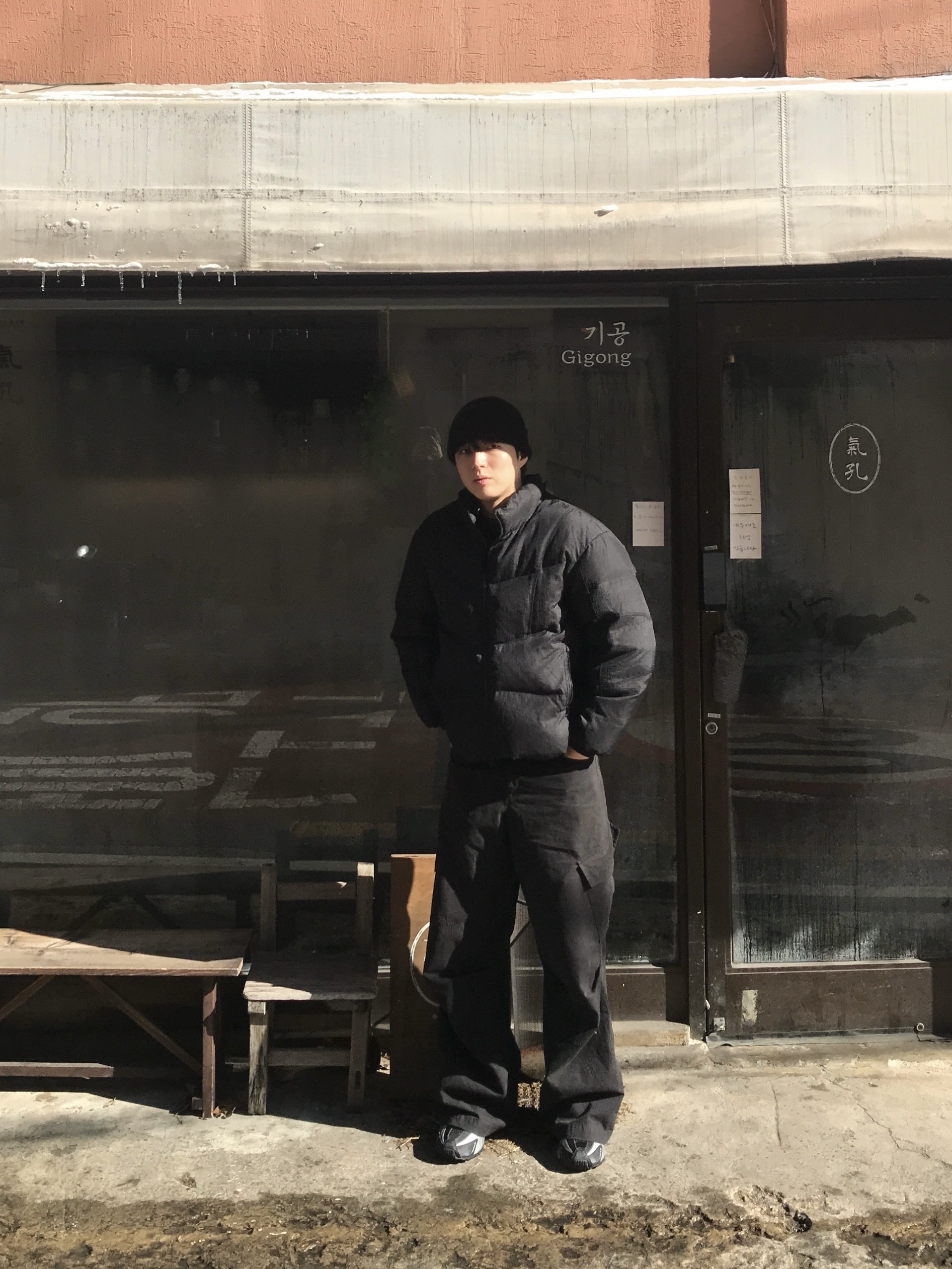 Sansan Gear Mohair Beanie Black 착용 스타일 - 1