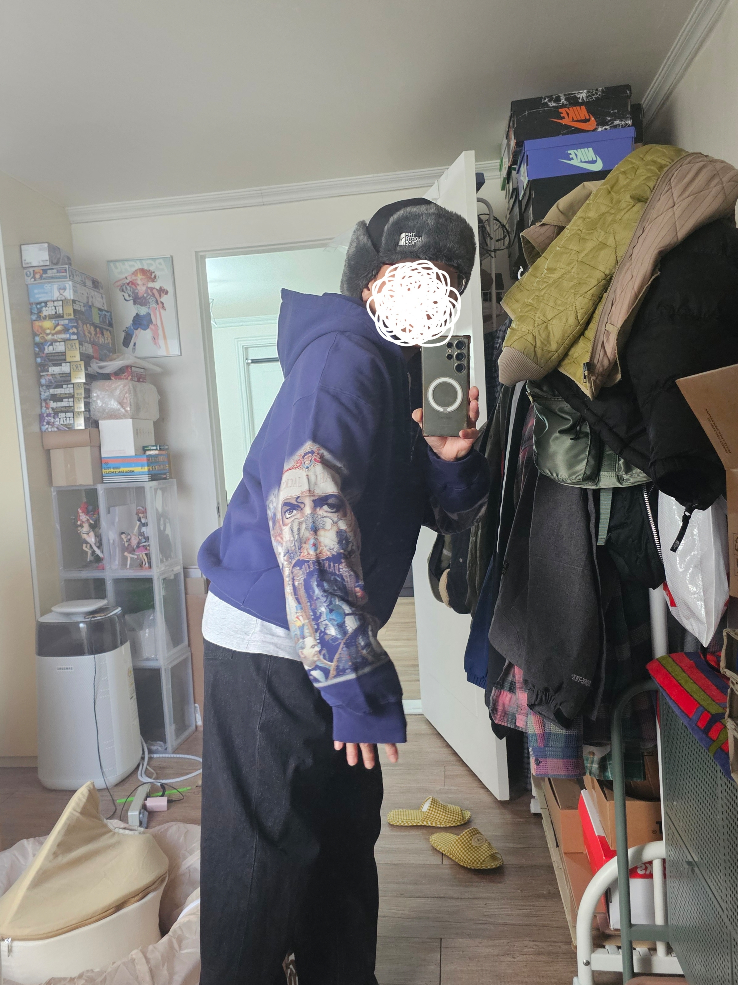Supreme x Michael Jackson Dangerous Zip Up Hooded Sweatshirt Washed Navy - 25FW 착용 스타일 - 5