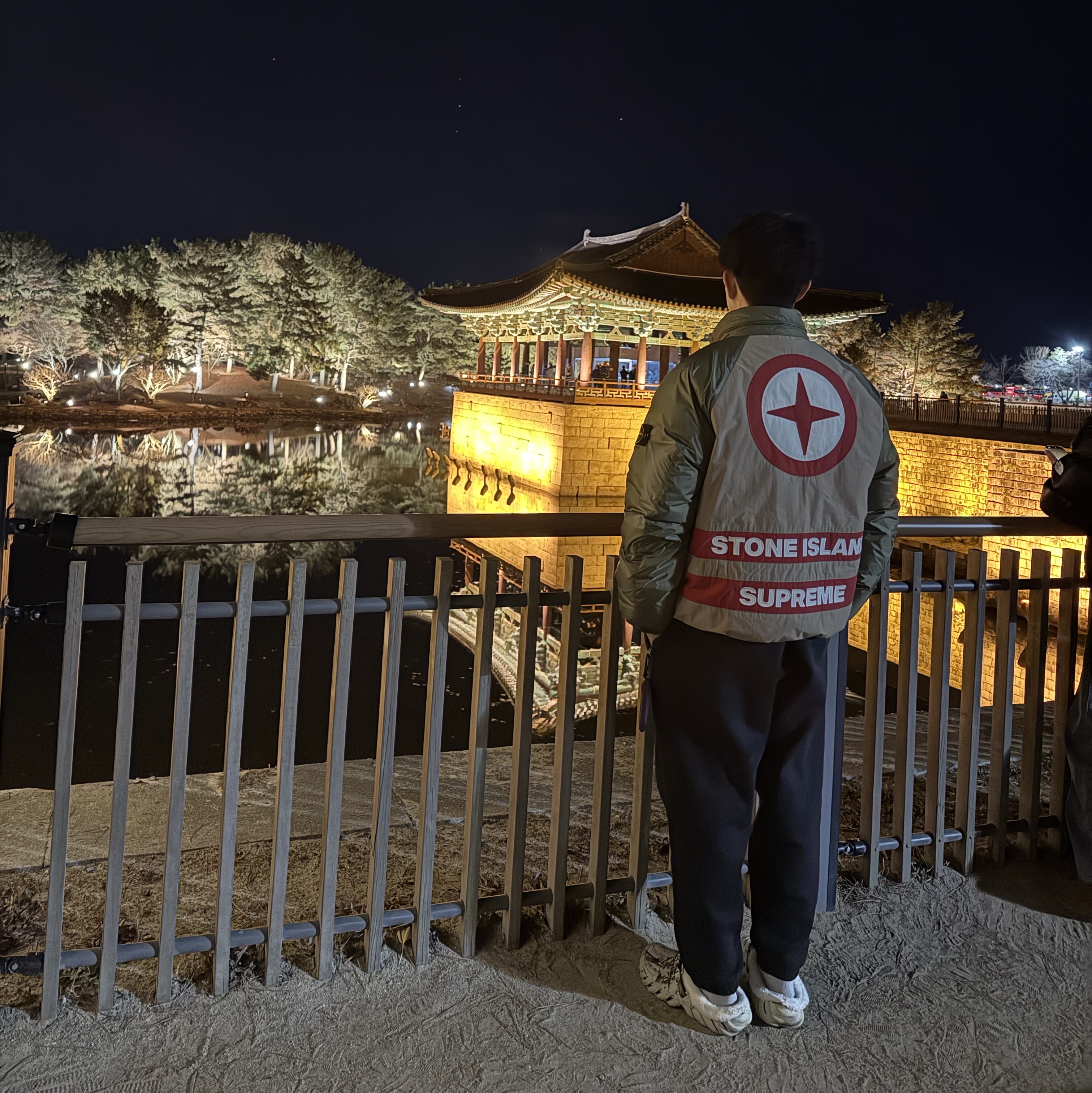 Supreme x Stone Island Reversible Down Puffer Jacket Olive - 23FW 착용 스타일