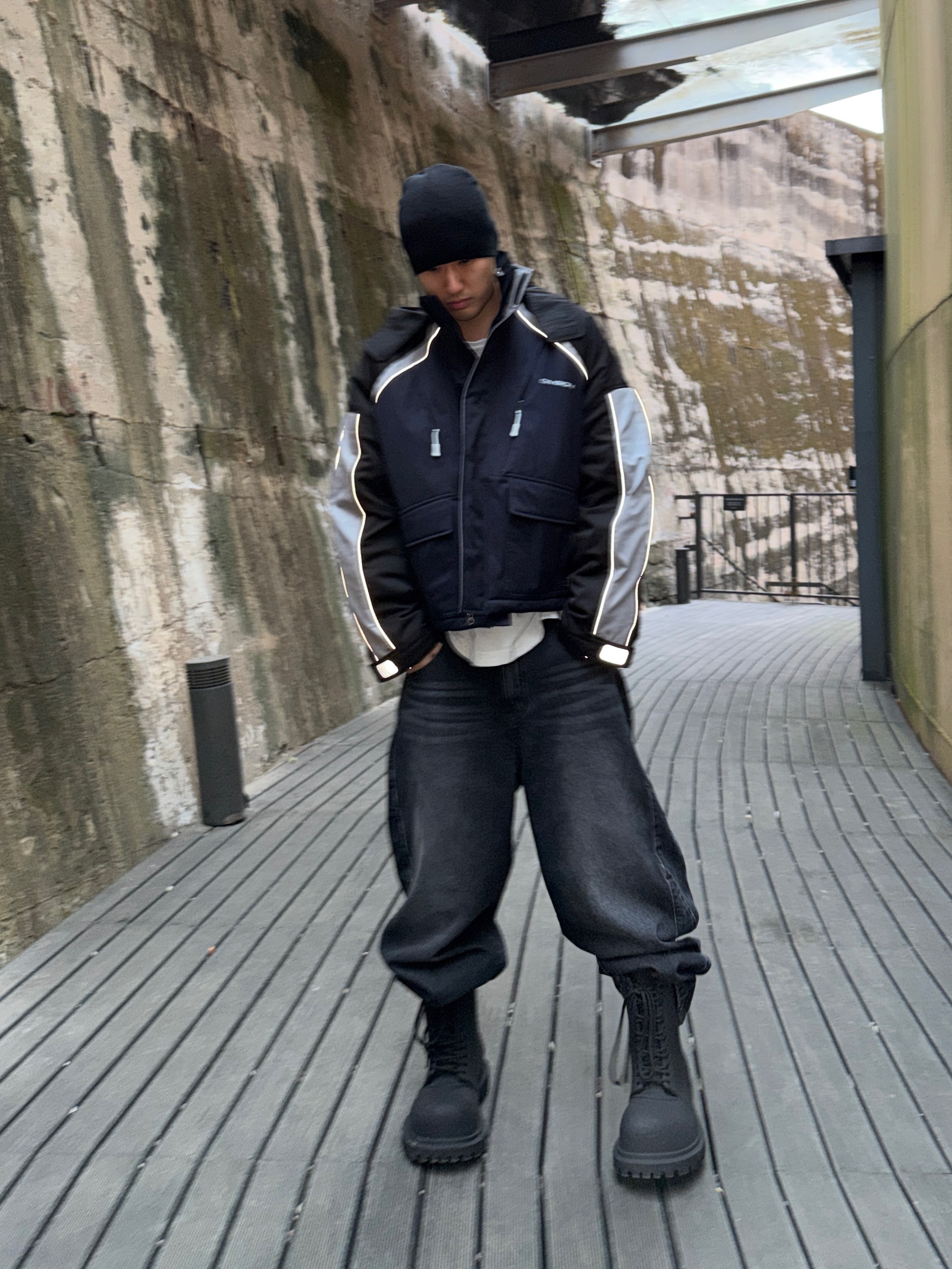 Civision by CSC Japanese Paneled Denim Pants, Balenciaga XL Army Boots Full Eva Black 착용 스타일 - 5
