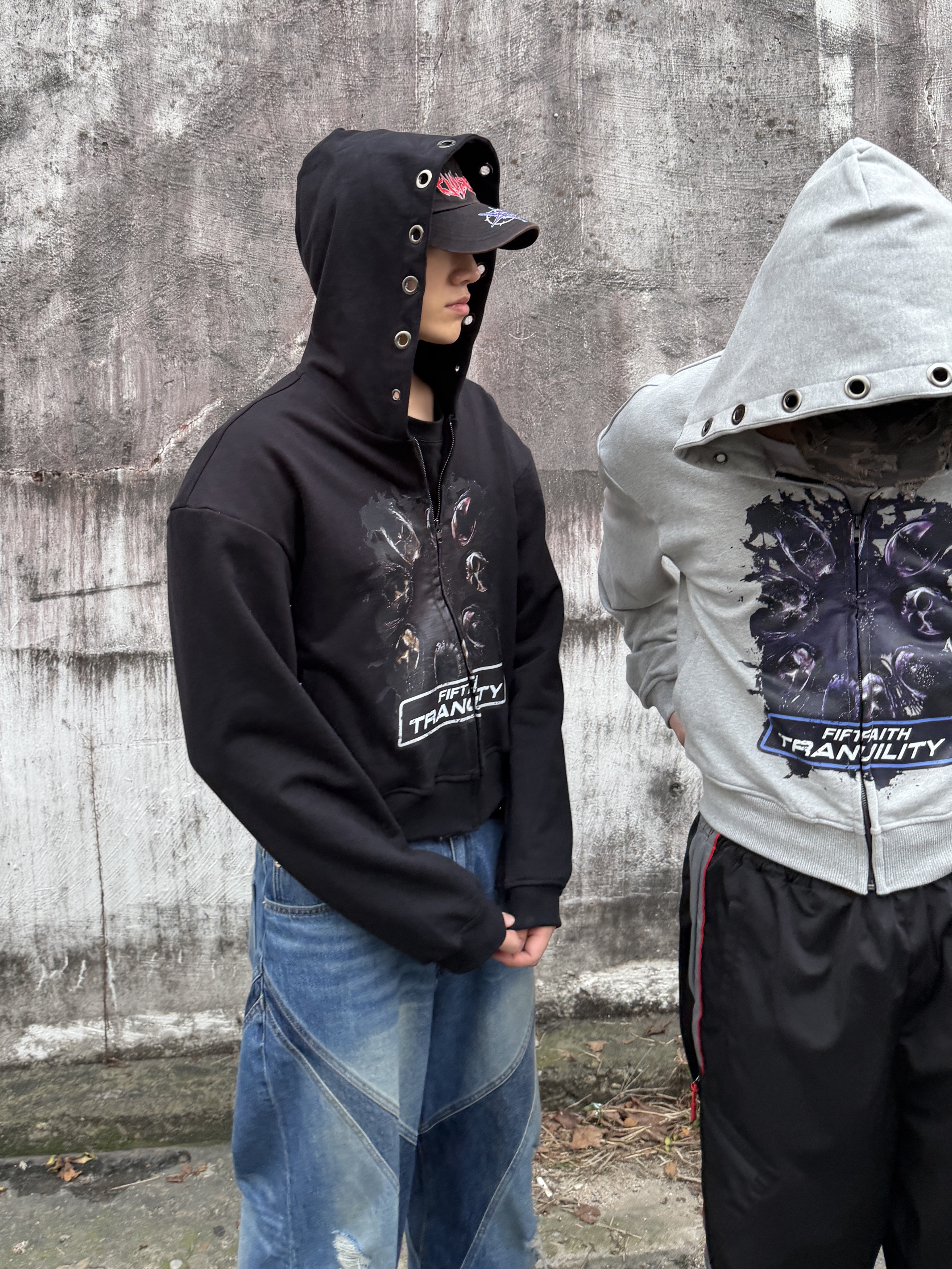 CSC Tranquility Hoodie Zip-Up Grey, Civision by CSC Interval Work Track Pants Black 착용 스타일 - 4