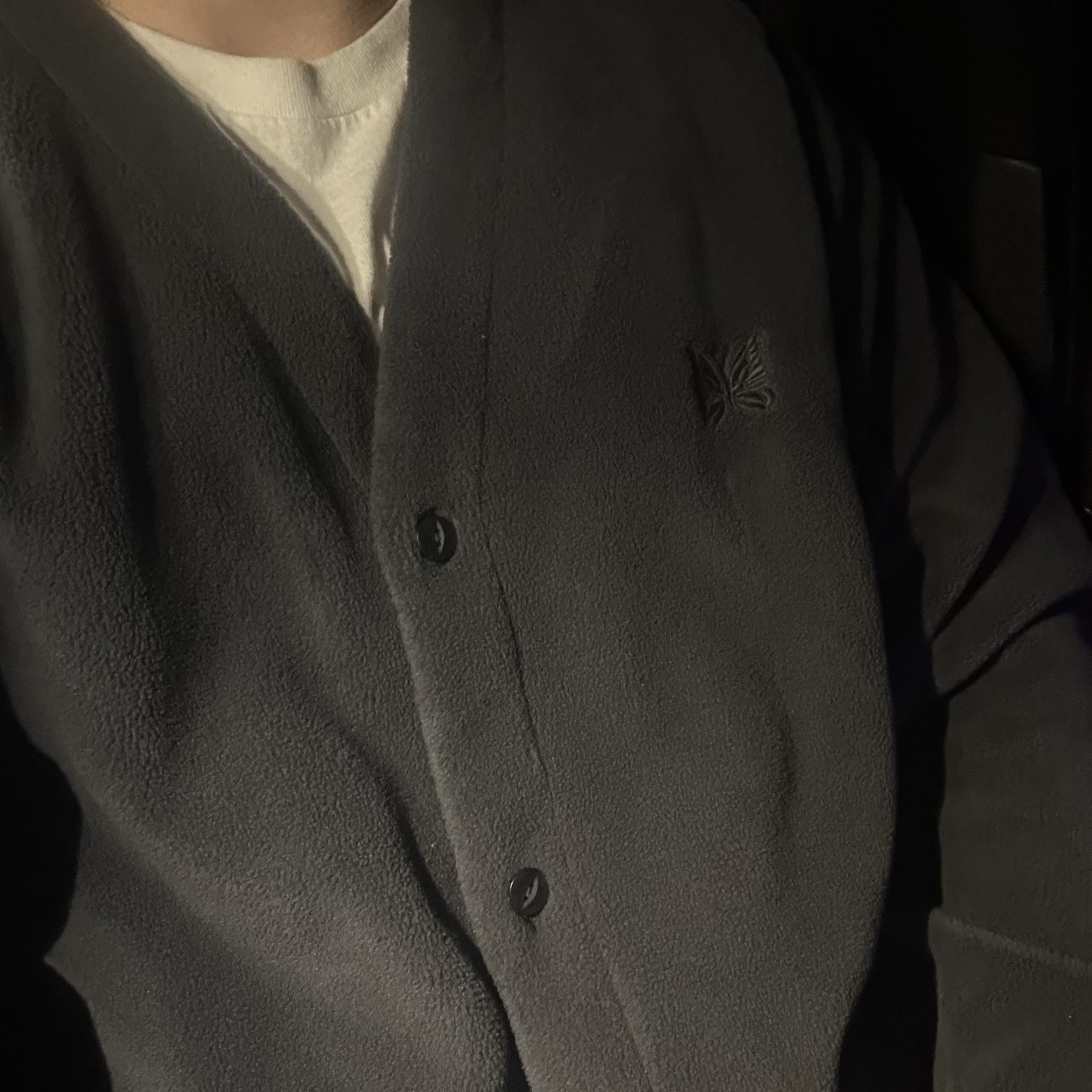Uniqlo x Needles Fleece Oversized Cardigan Dark Gray - KR 착용 스타일