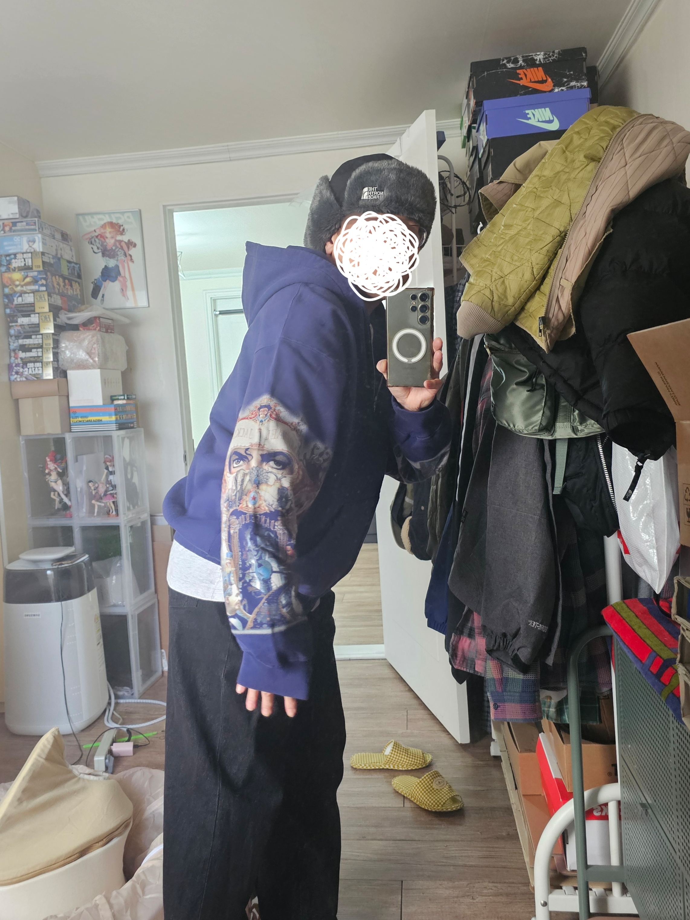 Supreme x Michael Jackson Dangerous Zip Up Hooded Sweatshirt Washed Navy - 25FW 착용 스타일 - 8