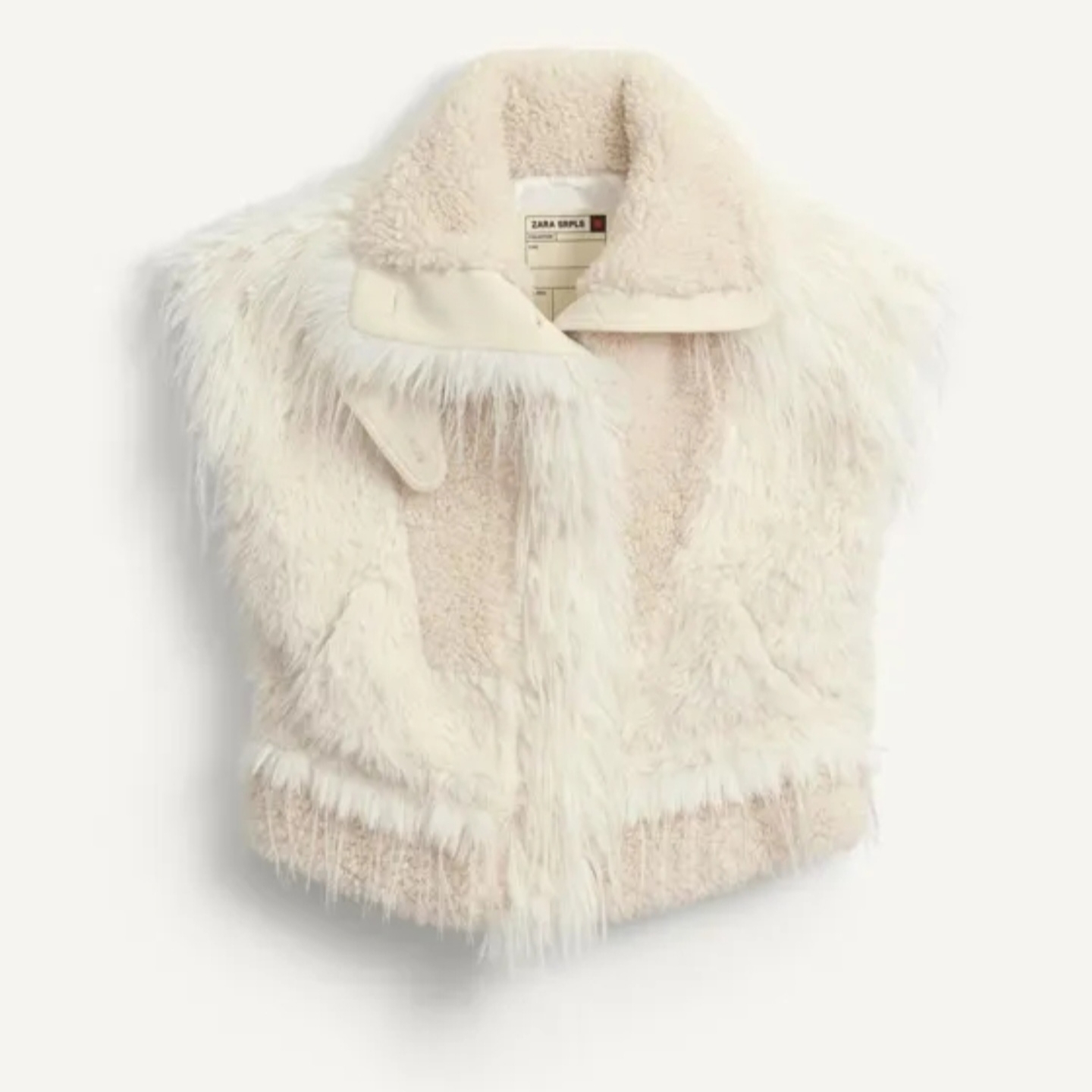 (W) Zara Fake Fur Waistcoat Light Beige, Zara Utility Pocket Pants Green 착용 스타일 - 2