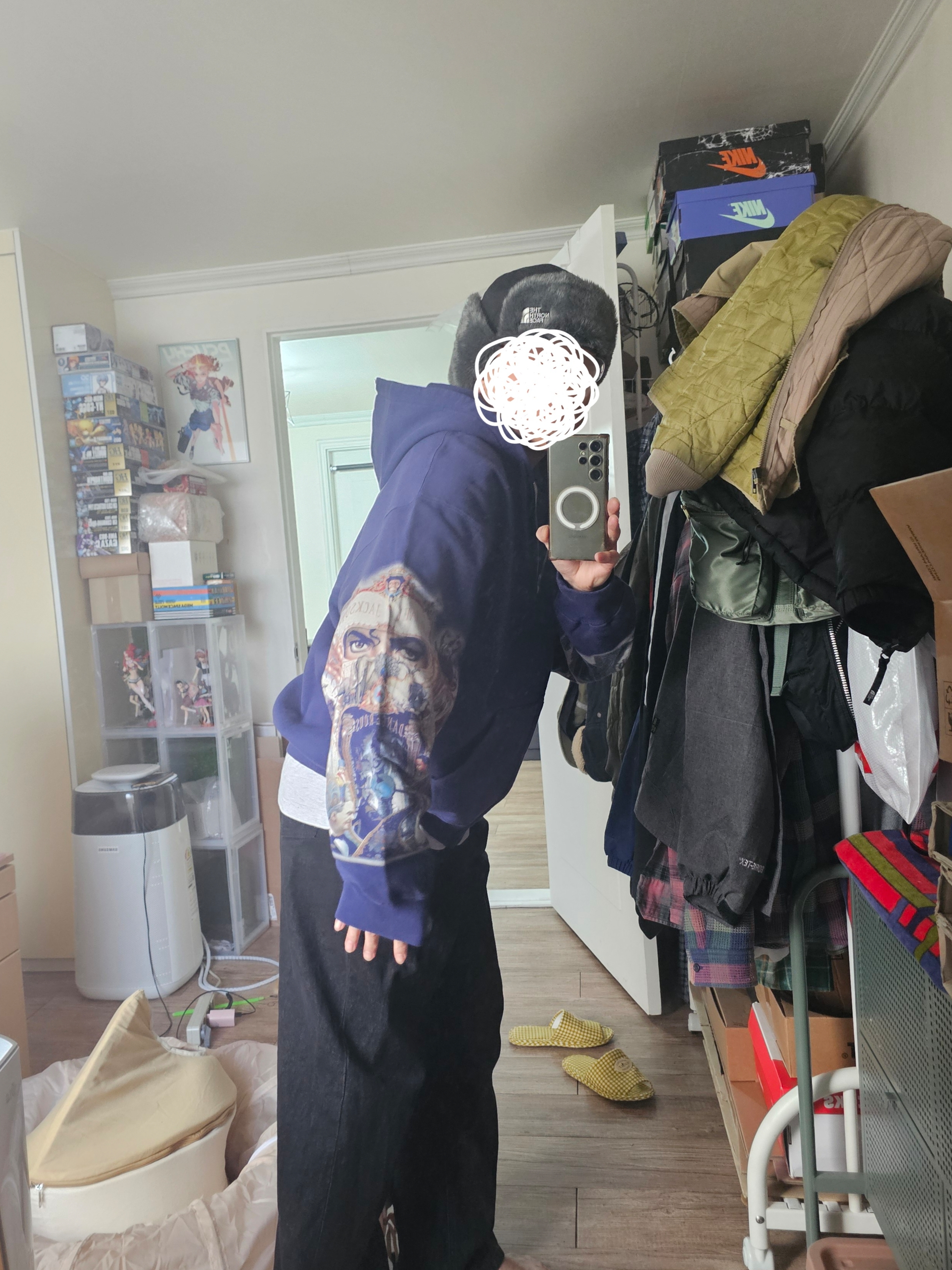 Supreme x Michael Jackson Dangerous Zip Up Hooded Sweatshirt Washed Navy - 25FW 착용 스타일 - 4