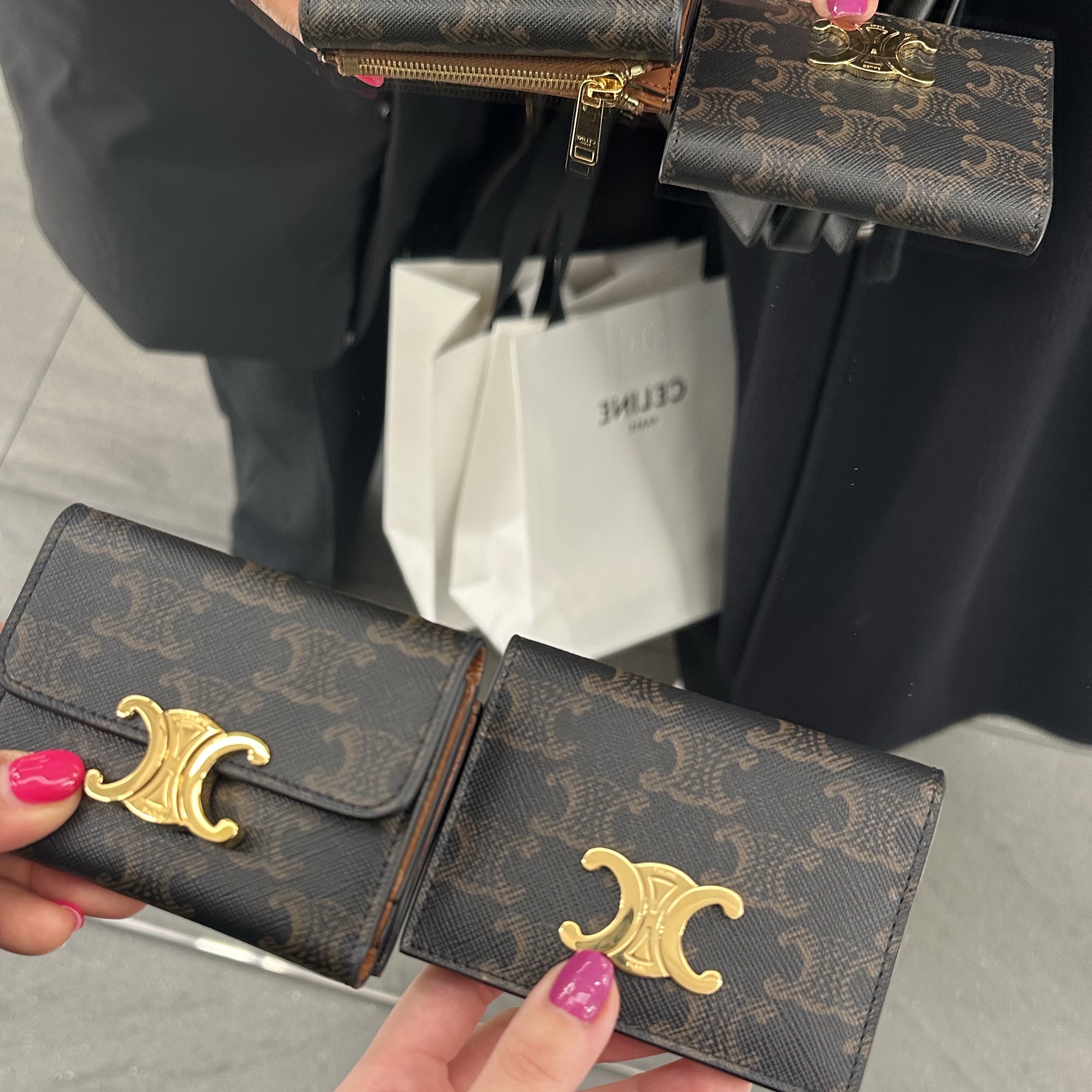 Celine Bi-Fold Card Holder in Triomphe Canvas Tan 착용 스타일 - 2