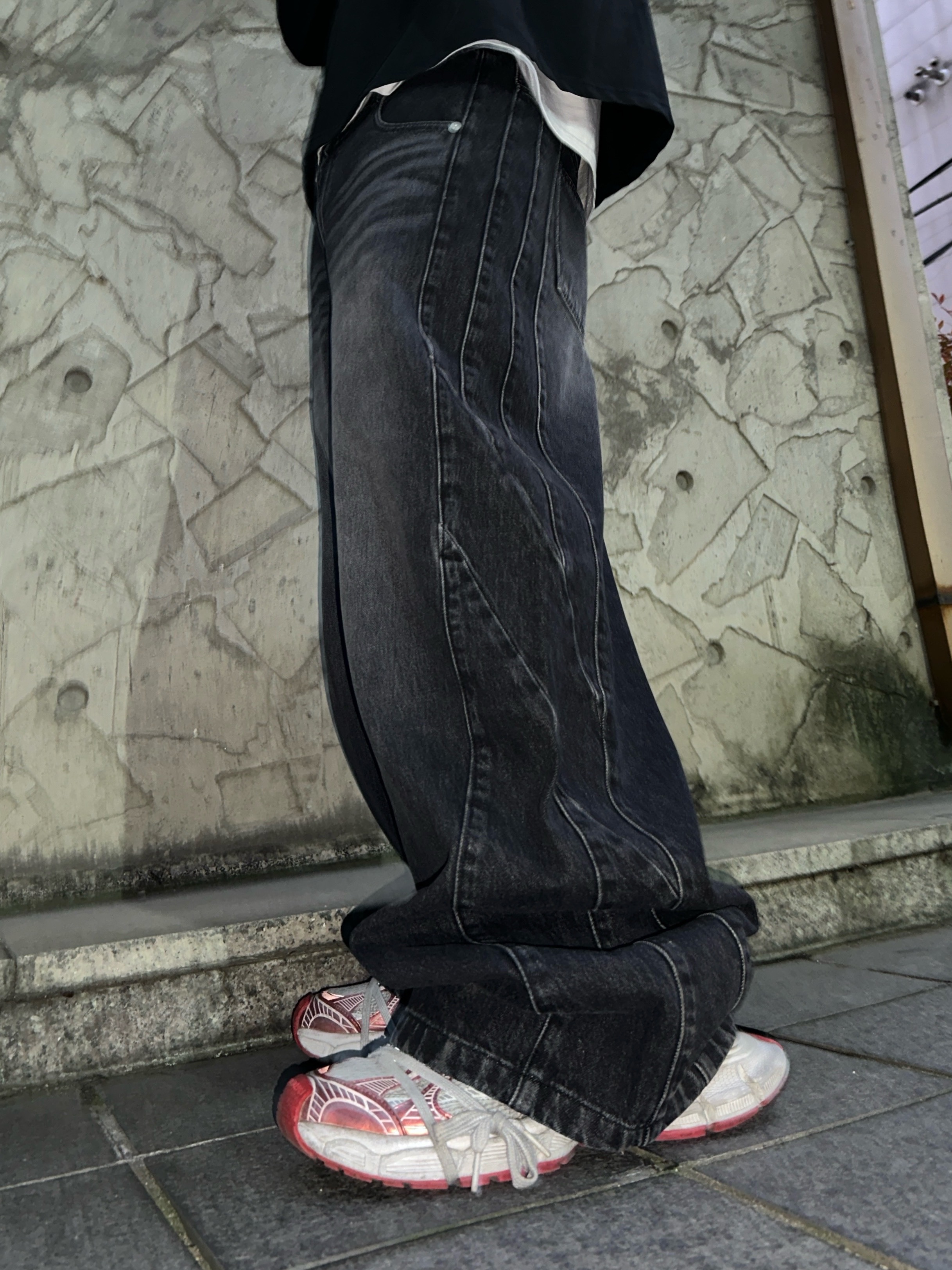 Civision by CSC Japanese Paneled Denim Pants, Balenciaga XL Army Boots Full Eva Black 착용 스타일 - 2