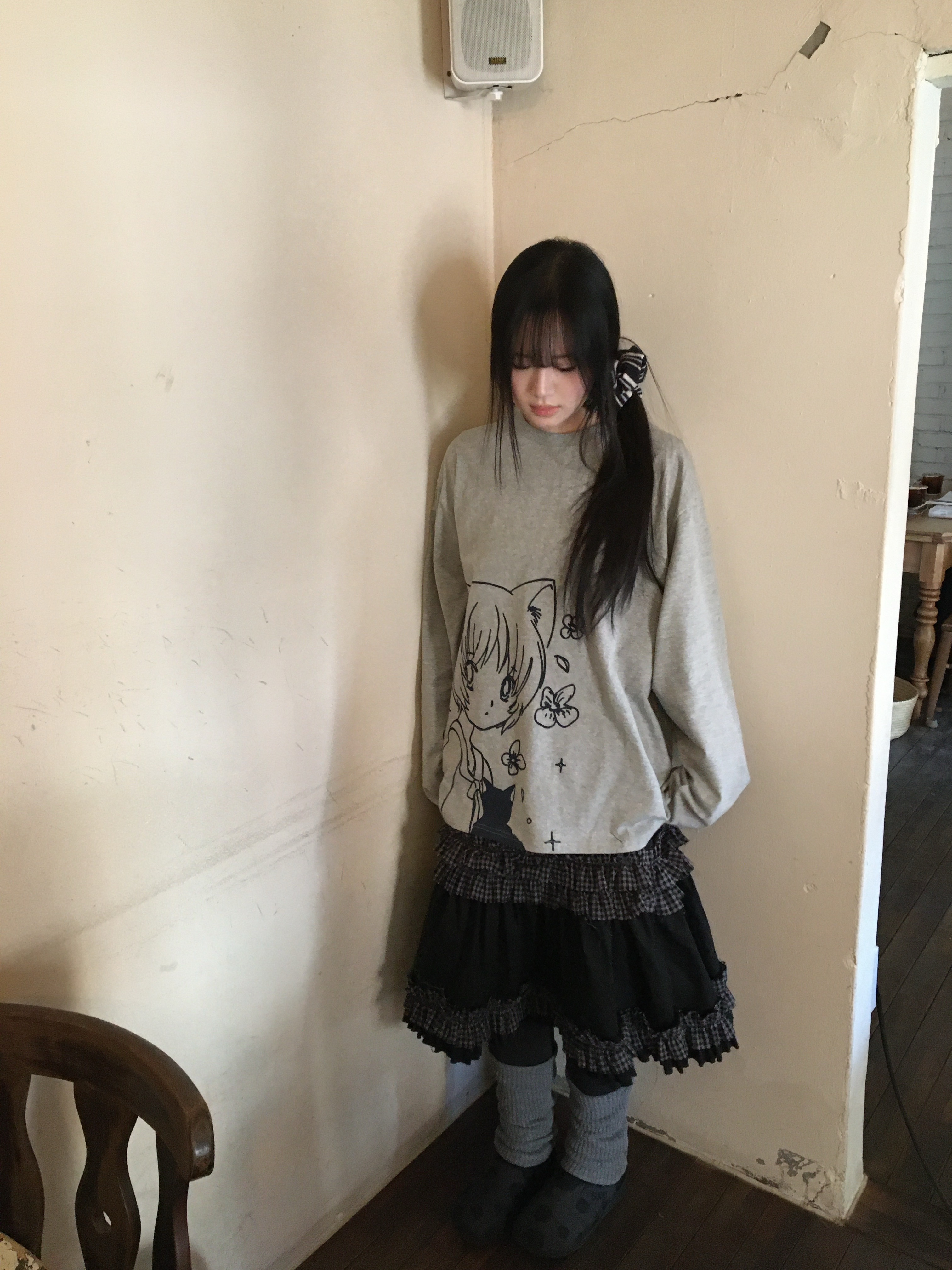 Subu Packable Exclusive Charcoal Snow Dot 착용 스타일