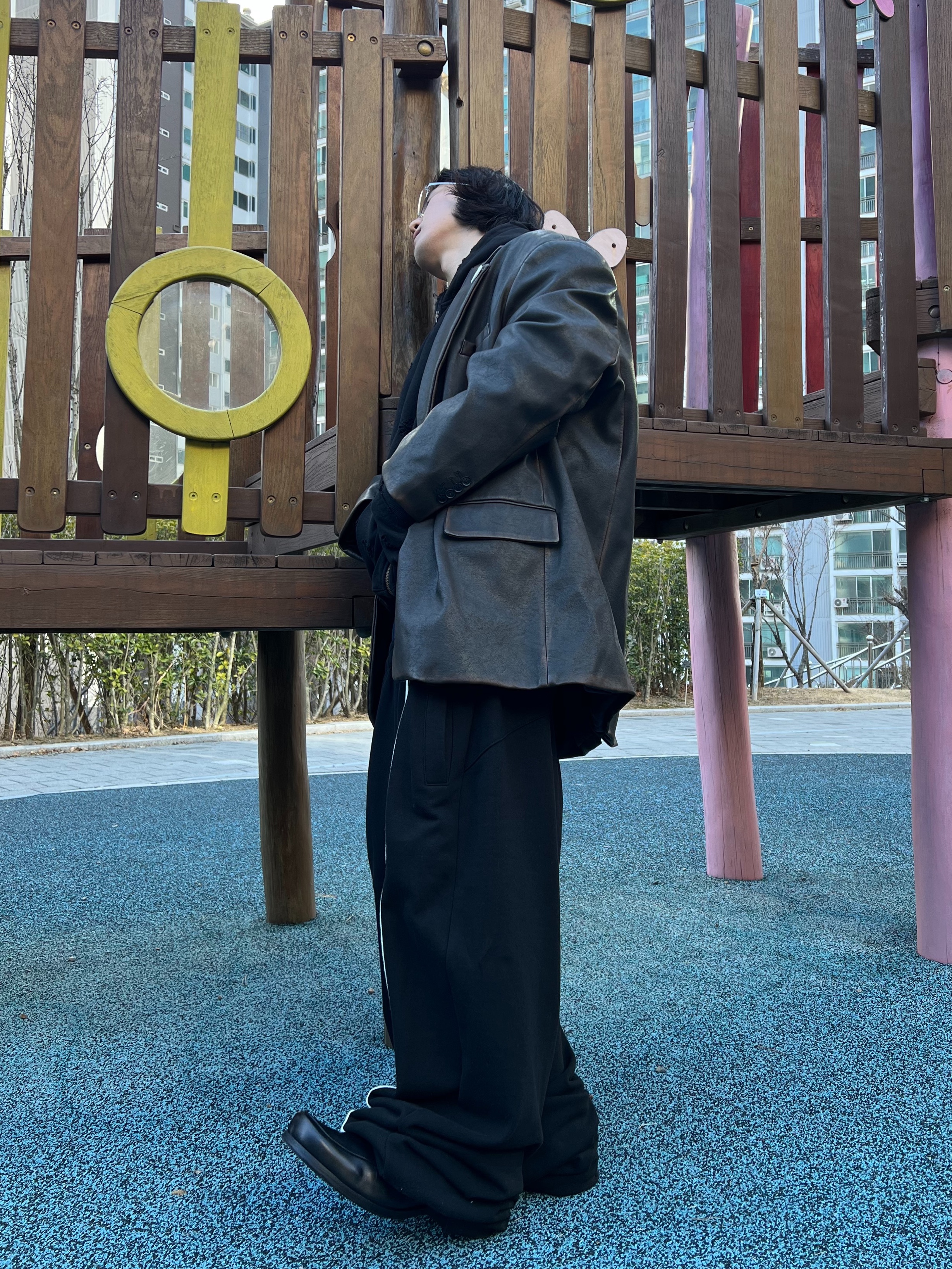 ROARINGRAD Double Waist Sweat Pants Black, Gentle Monster Paranoyd 02 Silver Clear 착용 스타일 - 6
