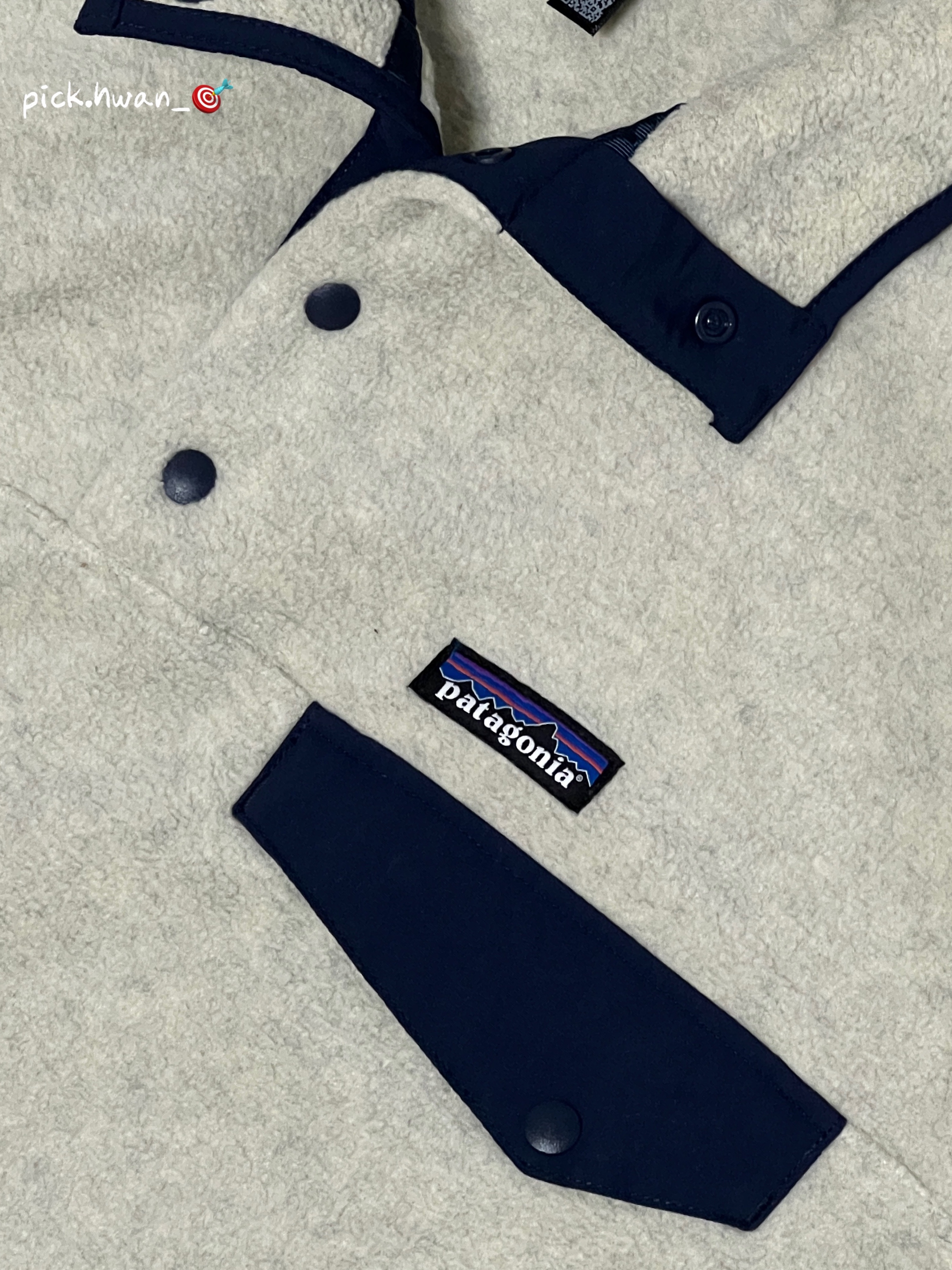 Patagonia Lightweight Synchilla Snap-T Fleece Pullover Oatmeal Heather/Smolder Blue/New Navy 착용 스타일 - 3