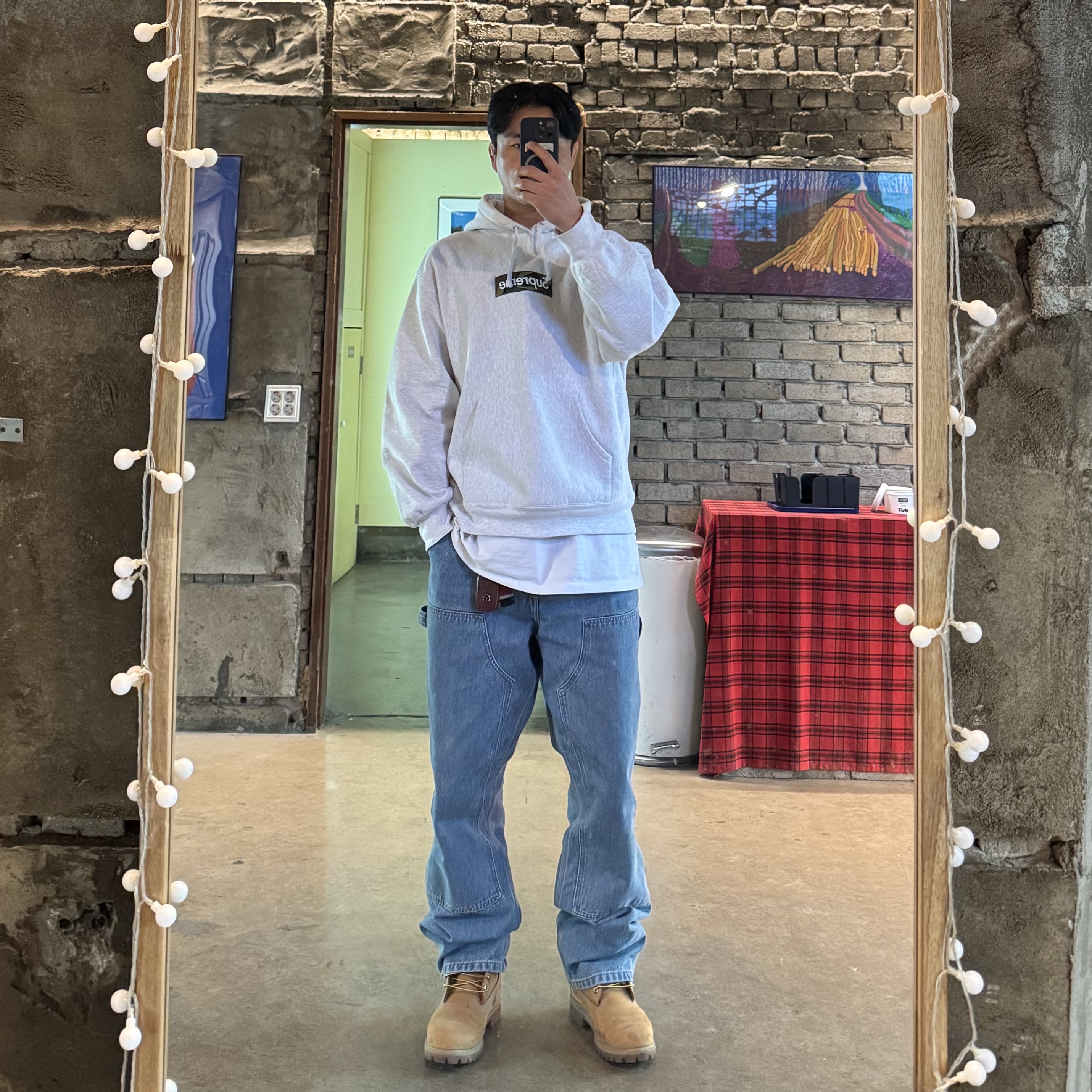 Supreme Box Logo Hooded Sweatshirt Ash Grey - 23FW 착용 스타일 - 2