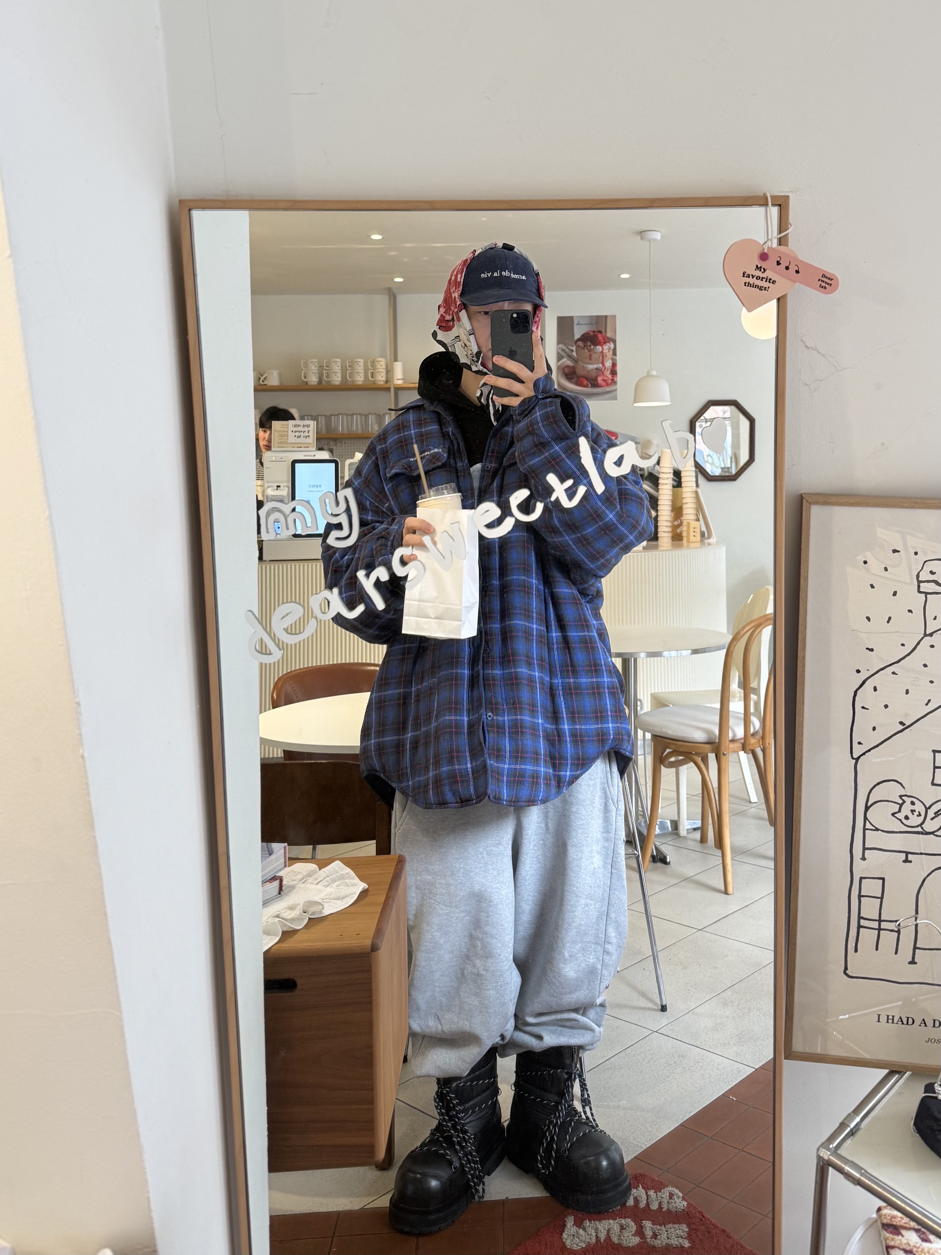 Project G/R Reversible Padded Check Shirt Navy 착용 스타일