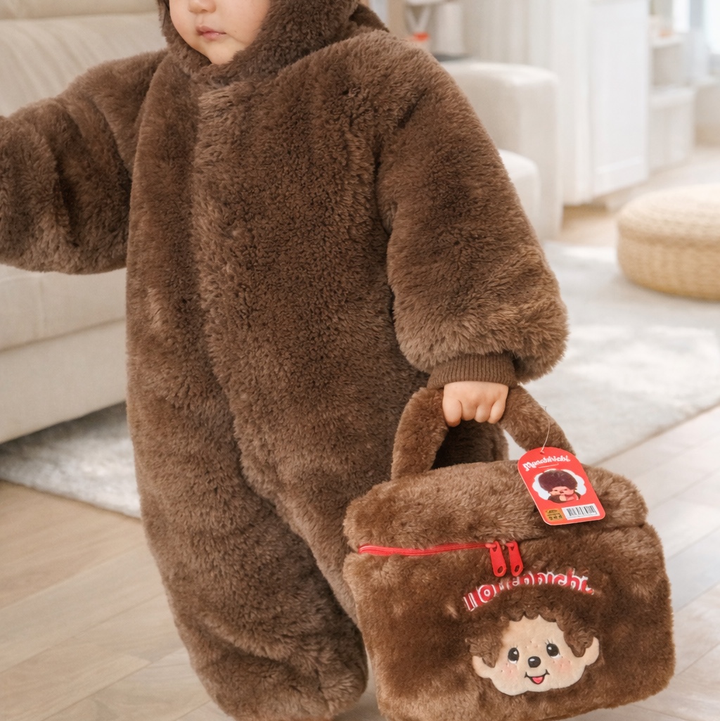 (Kids) Monchhichi x Bebe De Pino Bag Brown, (Kids) Monchhichi x Bebe De Pino Fur Overall Brown 착용 스타일 - 5