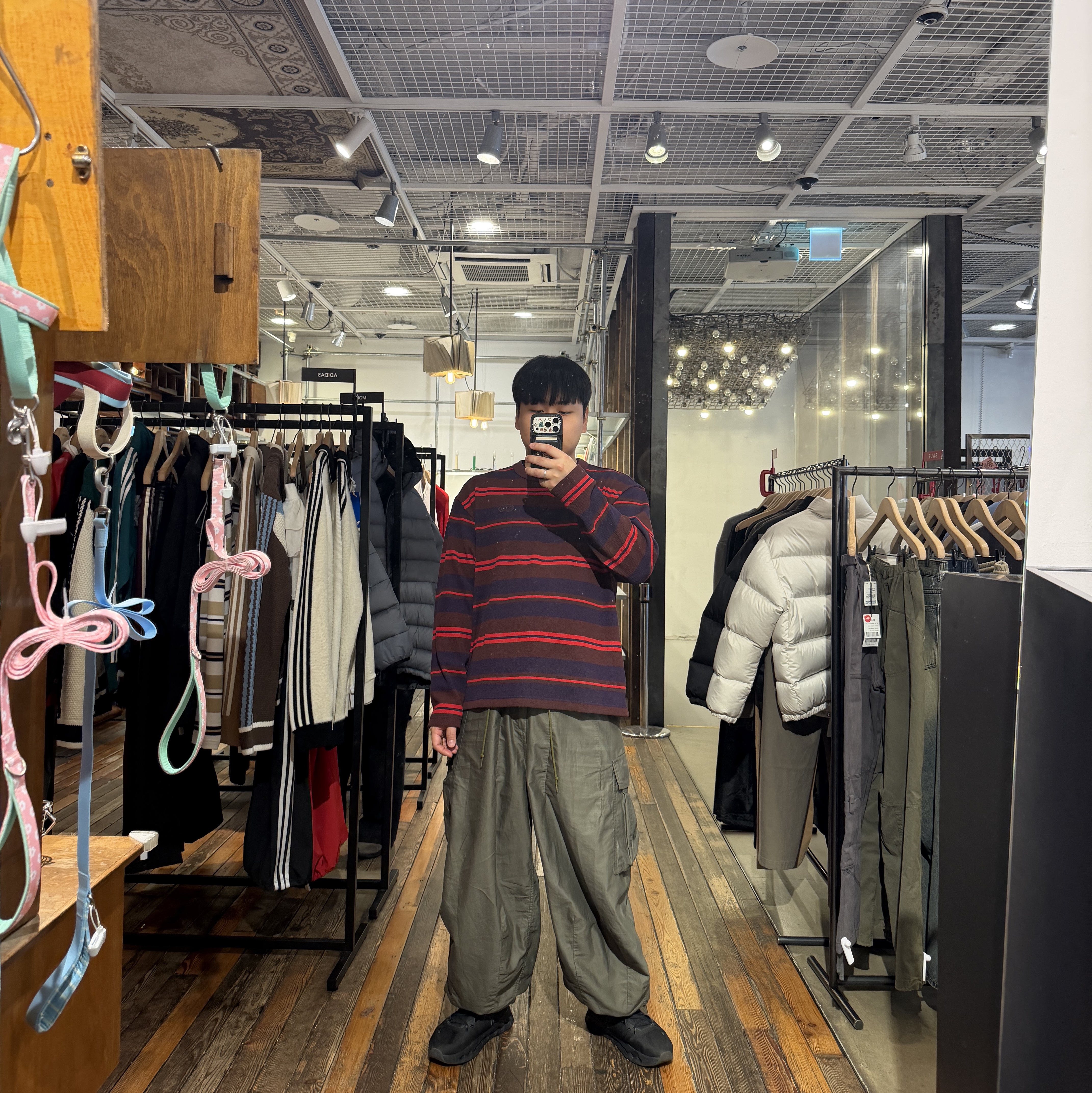 Adidas Originals 90s Alternative Sport Long Sleeve Stripe Waffle T-Shirt Aurora Ruby - KR Sizing 착용 스타일