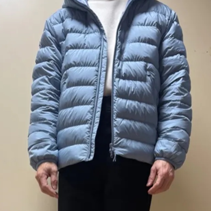 Musinsa Standard City Leisure Hooded Light Down Jacket Moon Blue 착용 스타일