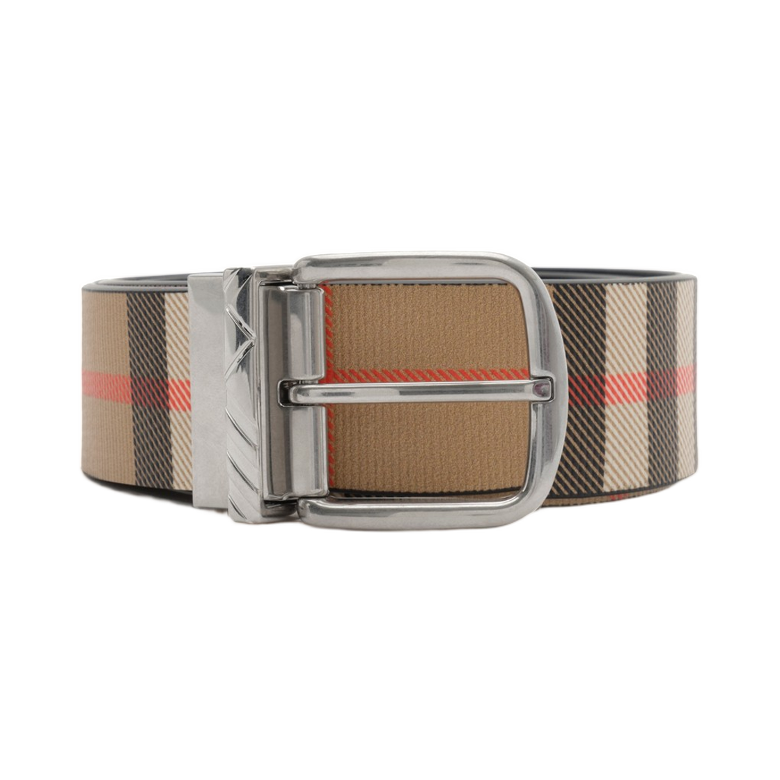 81199971 Burberry Reversible Check Pin Belt Black Sand Beige