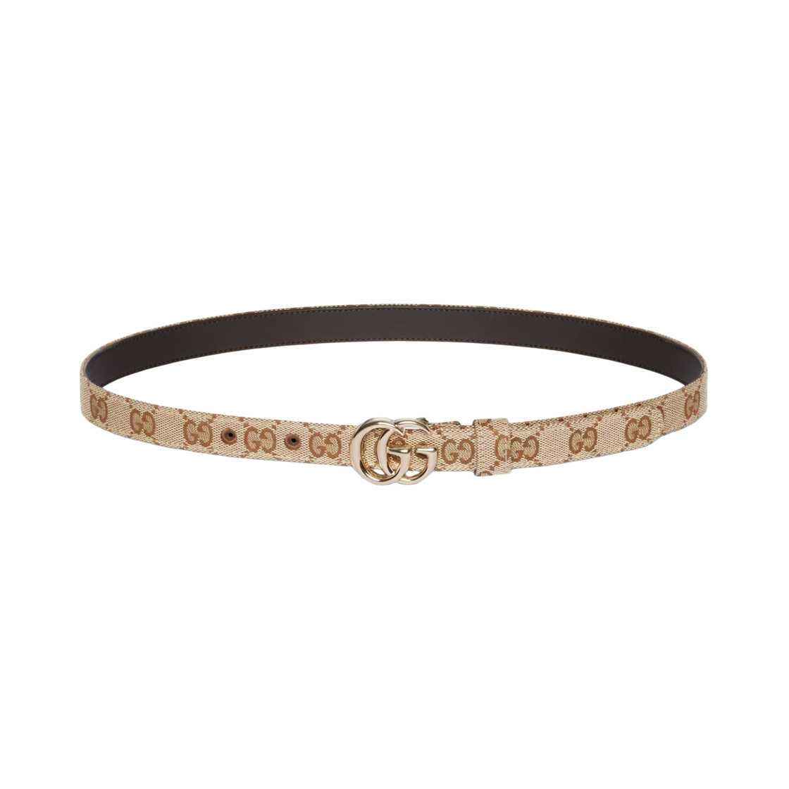 (W) 구찌 GG 마몽 씬 벨트 베이지 에보니 GG 캔버스((W) Gucci GG Marmont Thin Belt Beige Ebony GG Canvas) - 1