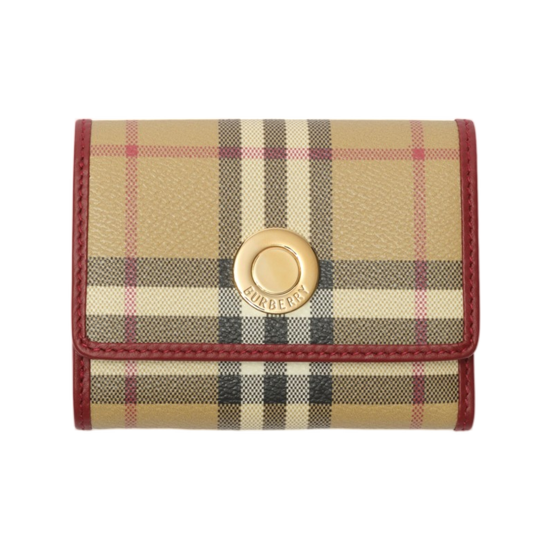 81163281 Burberry Small Check Folding Wallet Archive Beige Ruby Red