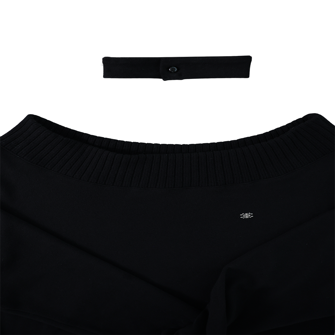 미애 로고 오프 숄더 맨투맨 초커 세트 블랙(Miae Logo Off-Shoulder Sweatshirt Choker Set Black) - 4