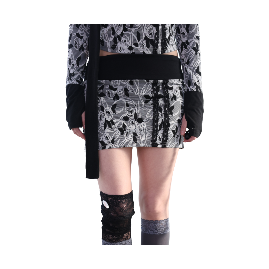 미애 플로럴 쟈가드 셋업 스커트 그레이(Miae Floral Jacquard Set-up Skirt Gray) - 3