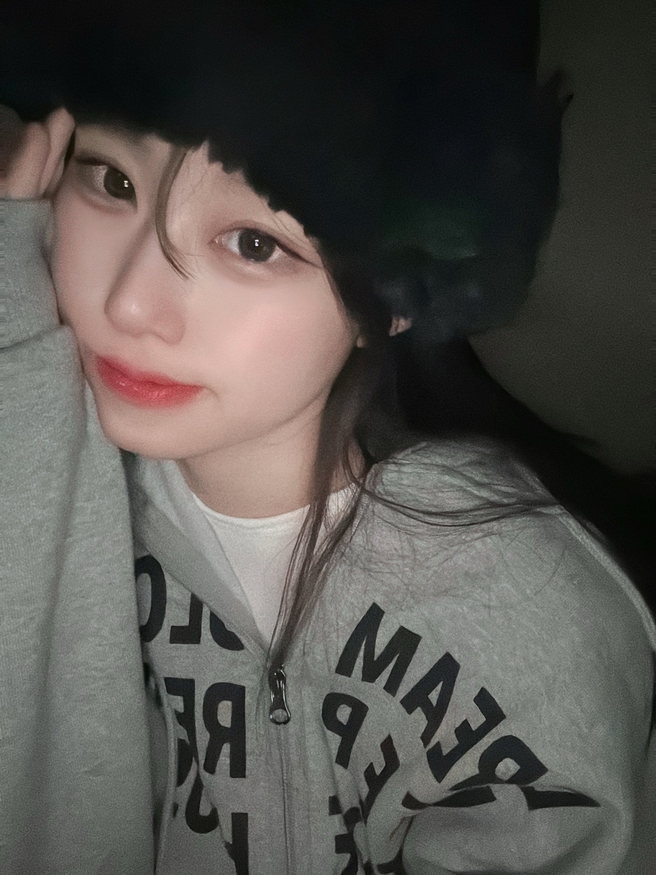 SLOW RECORD HOUSE Typo Star Hood Zip-Up Grey 착용 스타일 - 1