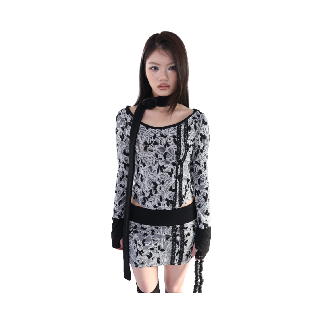 미애 플로럴 쟈가드 셋업 스커트 그레이(Miae Floral Jacquard Set-up Skirt Gray) - 2