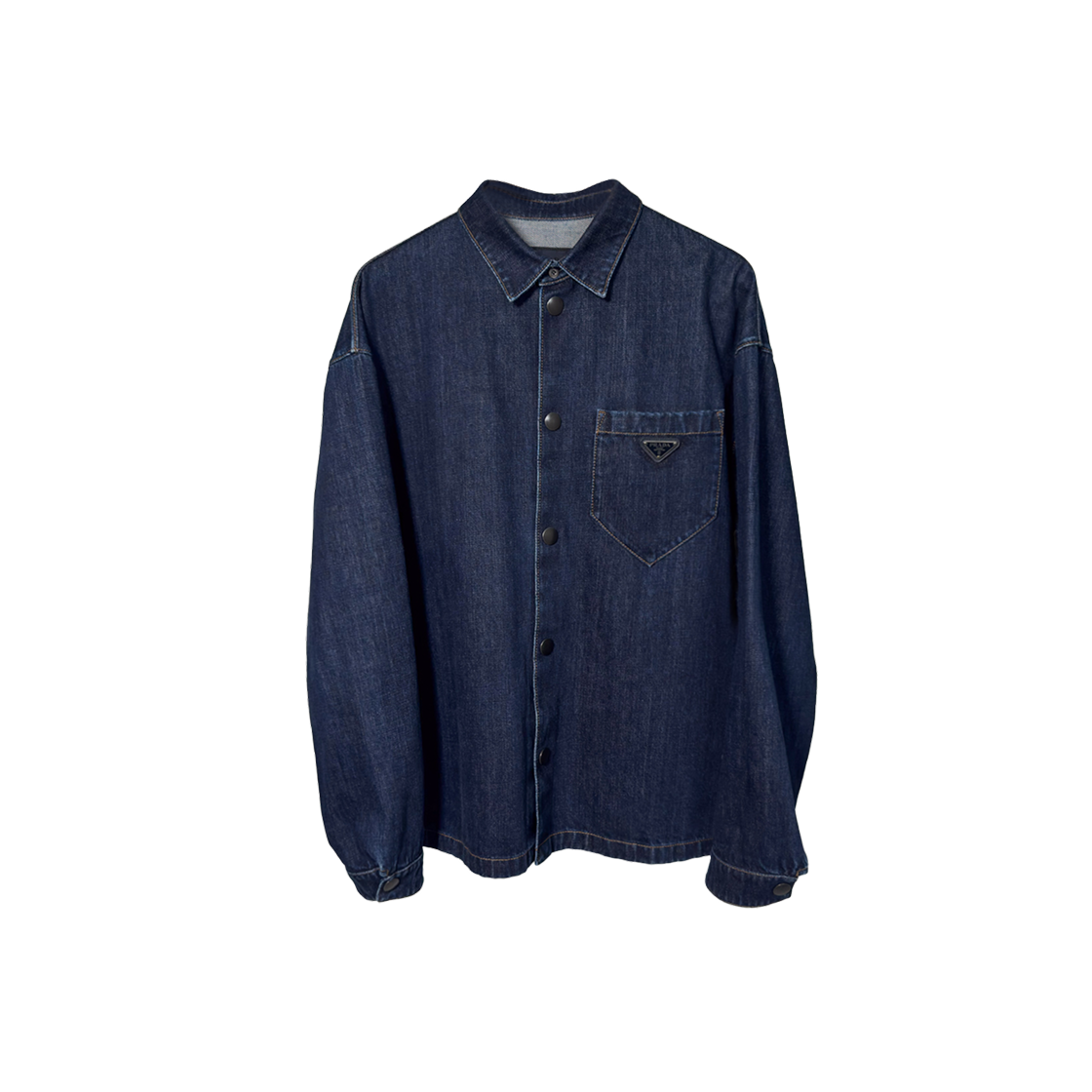 프라다 남성 워싱 데님 삼각로고 셔츠 자켓 블루(Prada Men's Washed Denim Triangle Logo Shirt Jacket - Blue XL)