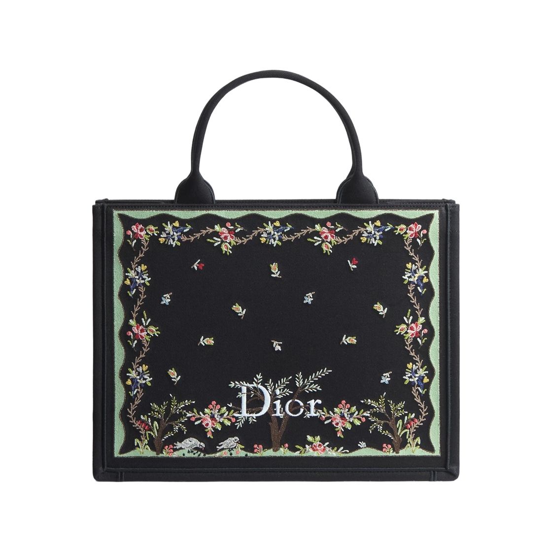 M1354PEHX-M911 Dior Dioramour Dior Book Tote Medium Strap Bag Canvas With Multicolor Revolution Flowers Embroidery Black