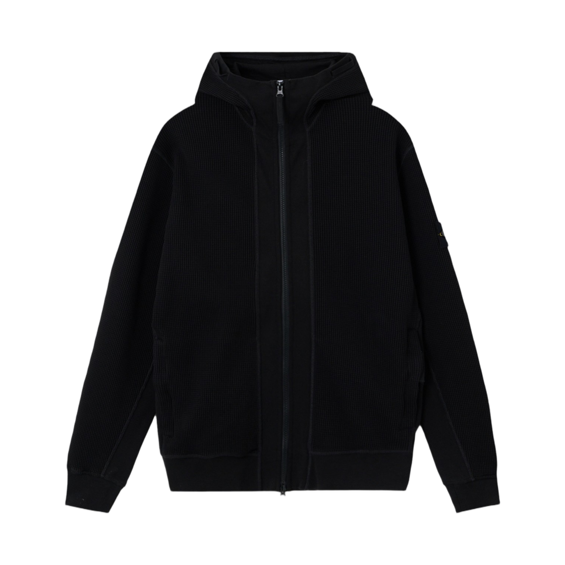 스톤 아일랜드 6100058 오가닉 코튼 와플 플리스 레귤러핏 집업 후드 스웨트셔츠 포켓 블랙 - 26SS(Stone Island 6100058 Organic Cotton Waffle Fleece Regular-Fit Zip-Up Hooded Sweatshirt with Pockets Black - 26SS)