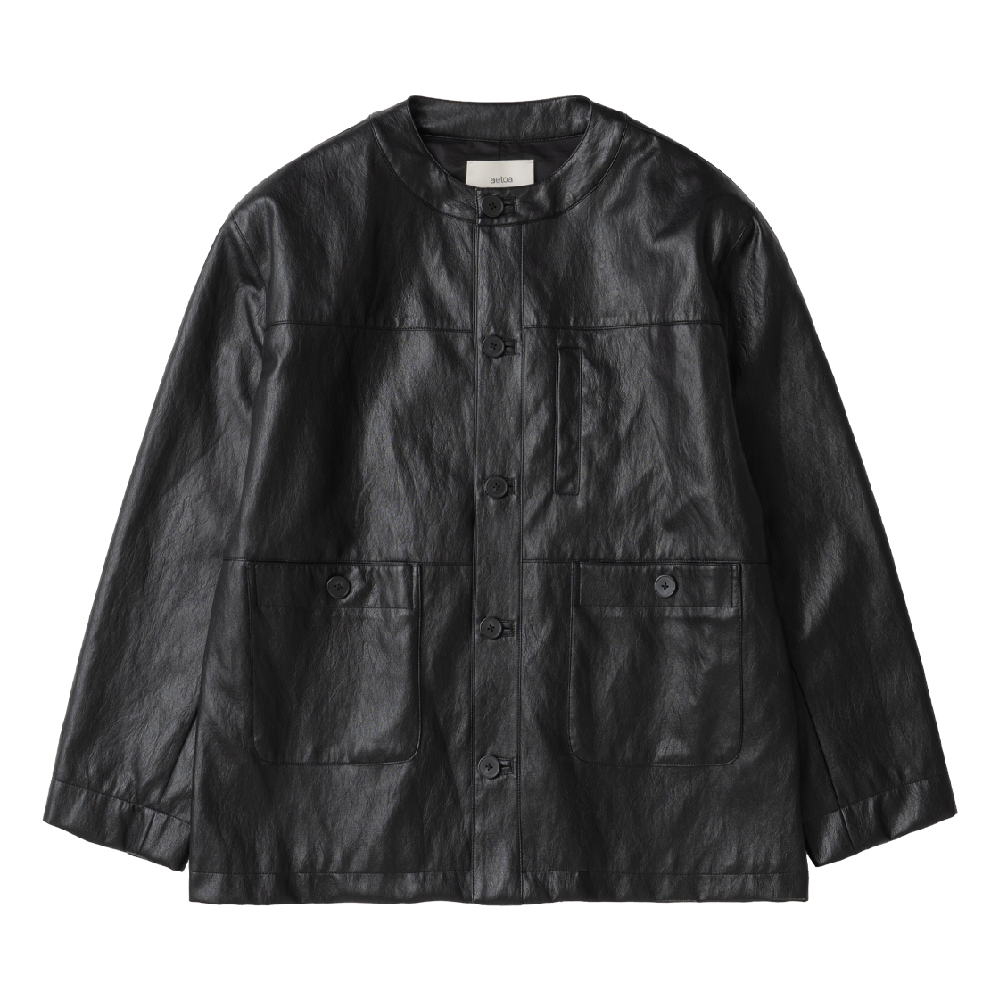 AT007BLK aetoa Button Leather Jacket Black