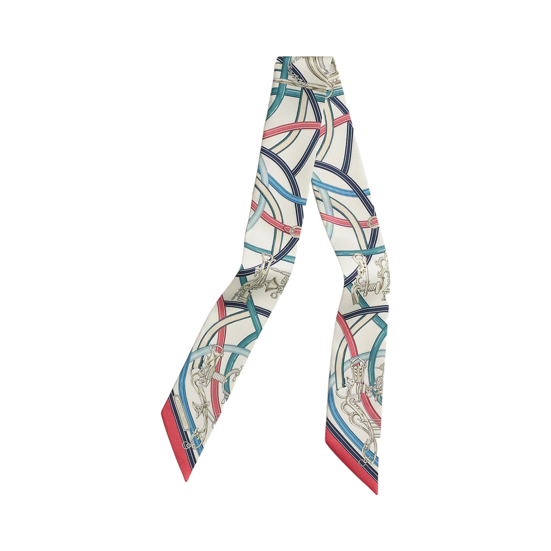 H064299S01 (W) Hermes Harnais Legendaire Twilly Silk & Blanc Bleu Jean Bois De Rose