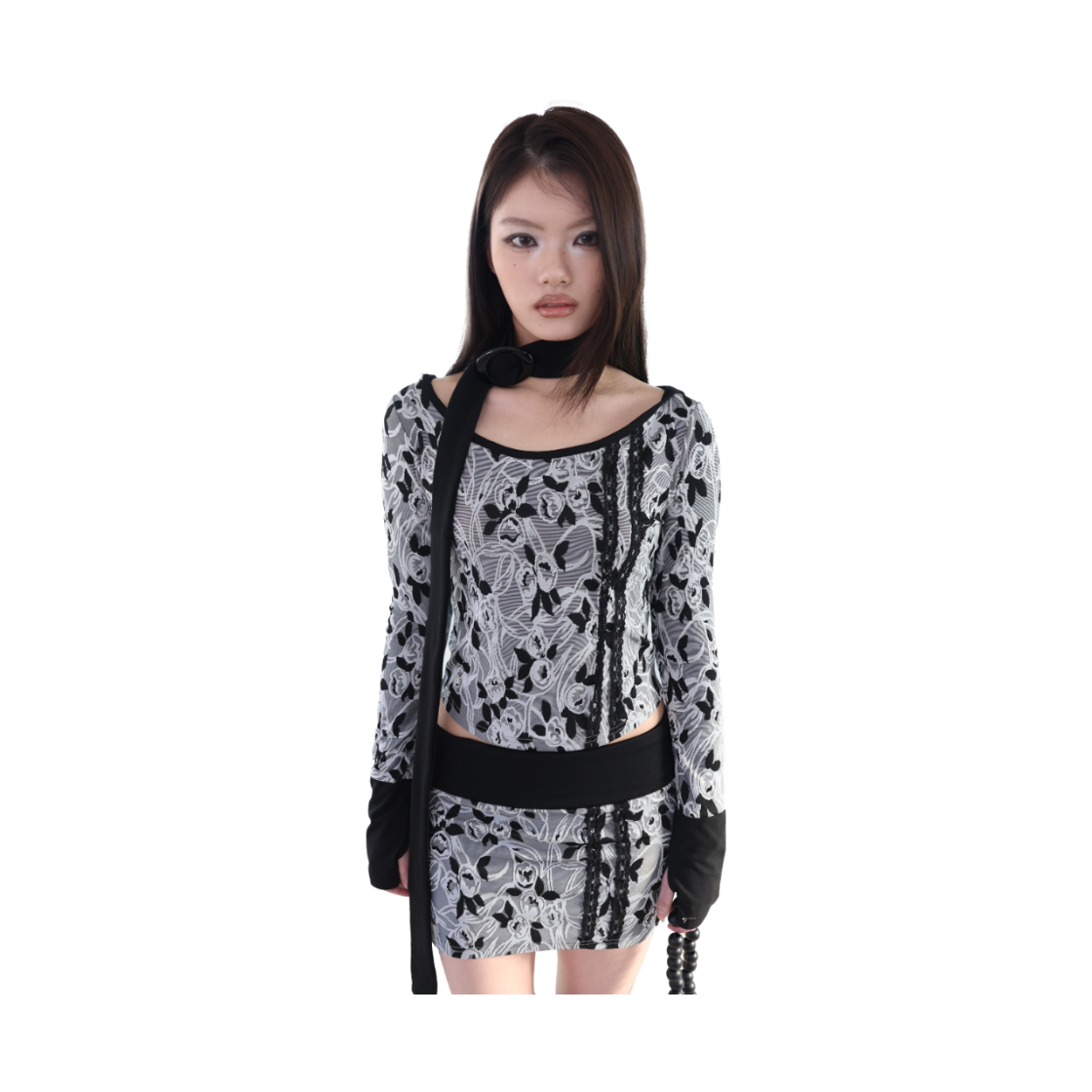 미애 플로럴 쟈가드 셋업 탑 그레이(Miae  Floral Jacquard Set-up Top Gray) - 2